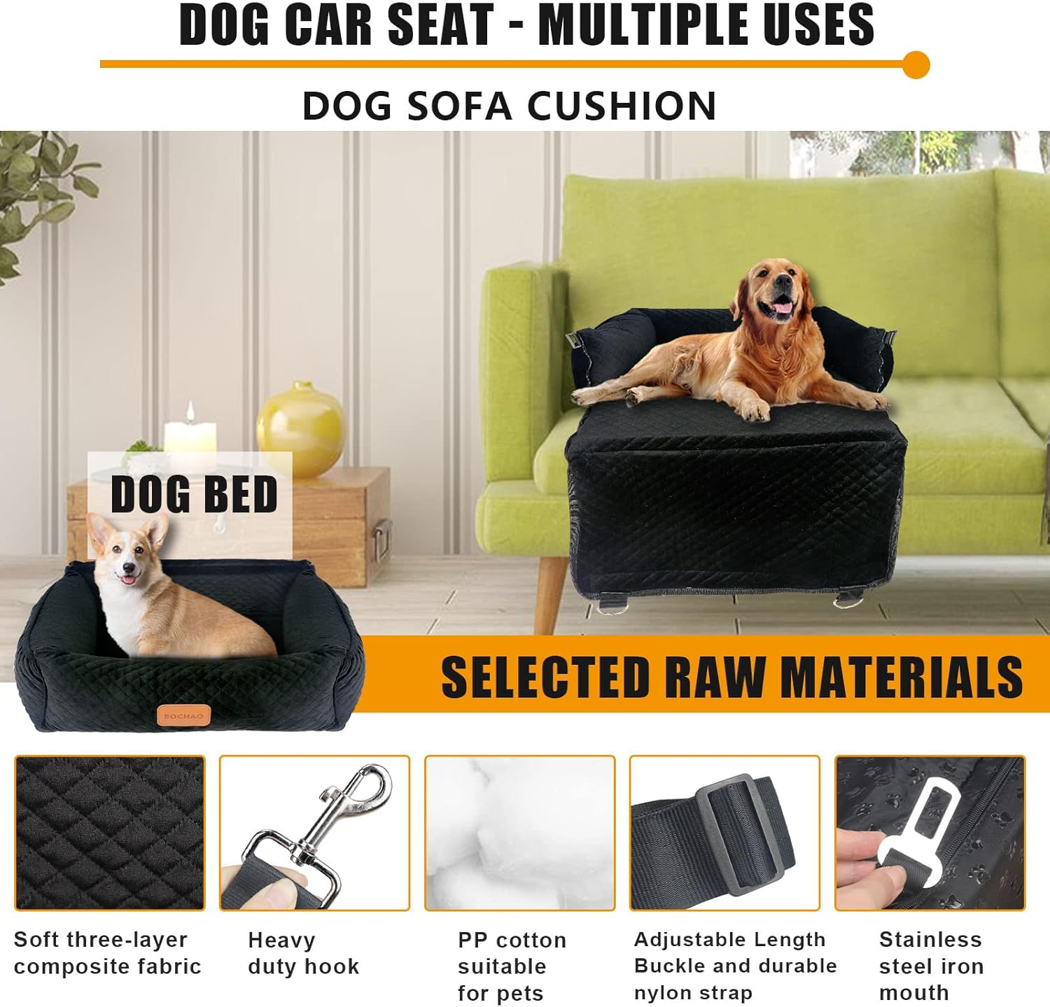 Pet Booster Seat for Medium Small Dogs - Multi-Function Dog Bed & Travel Bed, Comfortable & Safe, Removable & Washable, Fits Cars/Trucks/Suv image number 5