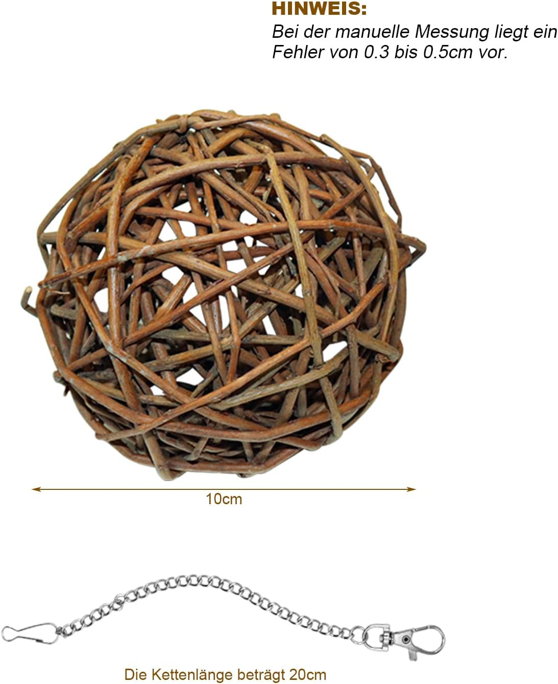 Pack of 4 Natural Willow Ball Toys, Guinea Pig Toy, Bird Chew Toy, Rabbit Accessories, Small Animal Toy Ball for Rabbits, Guinea Pigs, Chinchillas Budgie Bird (10 Cm) image number 2