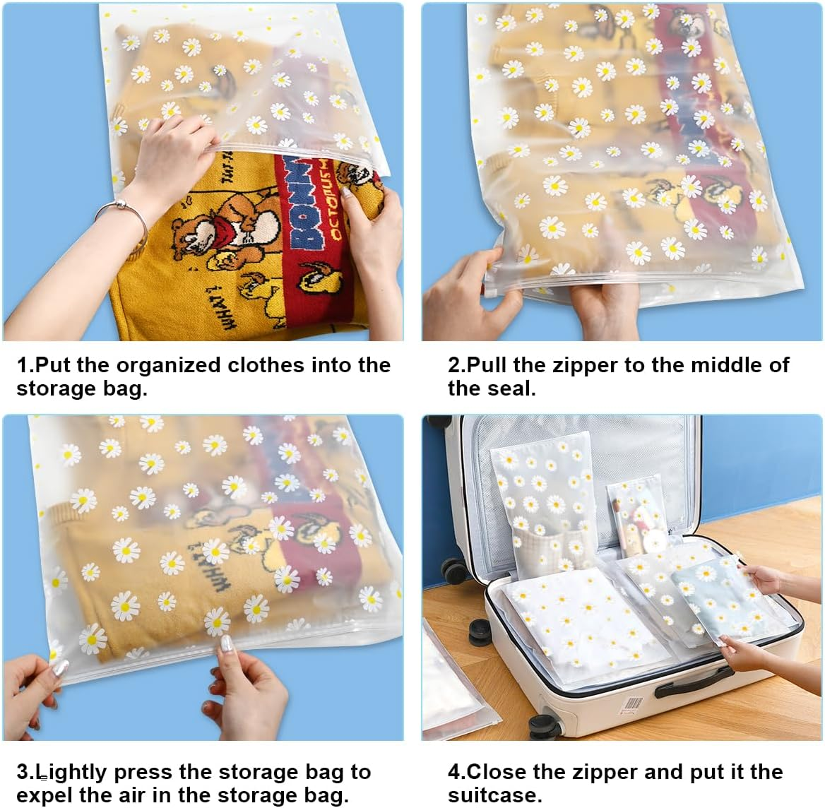 30PCS Travel Storage Bags for Clothes, Clear Reusable Bags Plastic Ziplock Bags, Waterproof Resealable Clothing Zipper Bags Luggage Organizer Pouch for Clothes, Towels, Shoes, Cosmetics (5 Size) image number 6