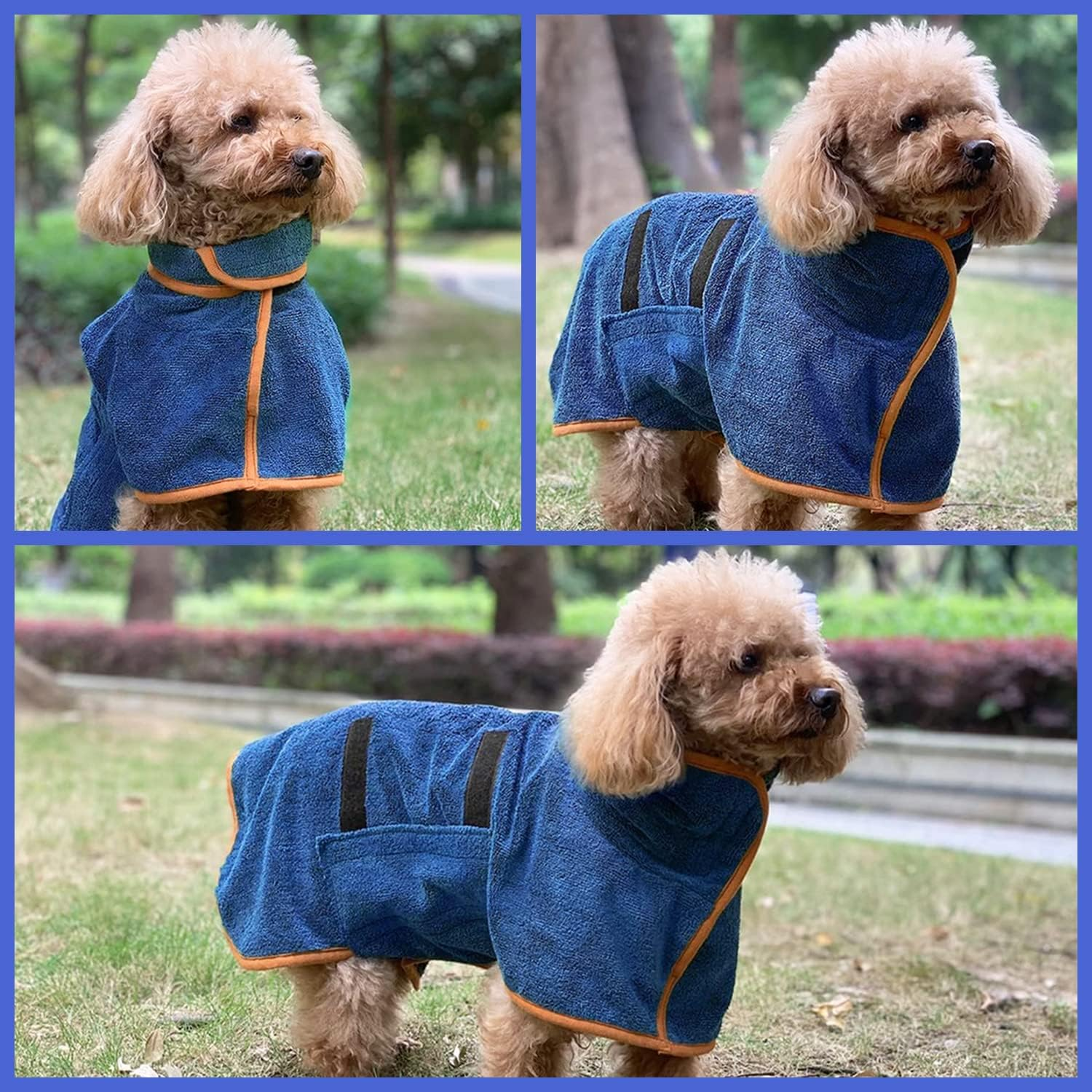 Dog Bathrobe, Dog Drying Coat with Velcro Closure, Microfiber Dog Drying Robe, Adjustable Collar and Waist Pet Towel, Quick Drying and Moisture Absorption to Prevent Pet Hair Loss image number 4