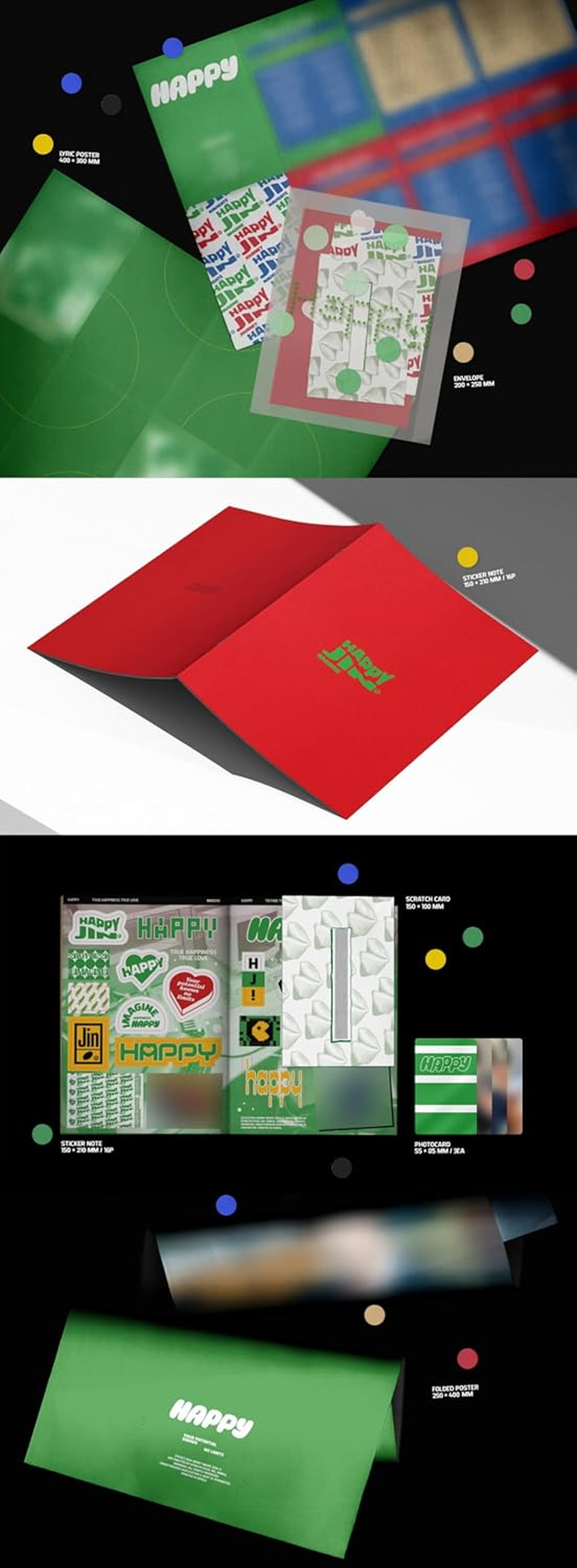 BTS JIN Happy 1St Album Standard Random Version Cd+88P Photobook+2P Poster on Pack+16P Sticker Note+1P Scratch Card+3P Photocard+Tracking Sealed Bangtan image number 3