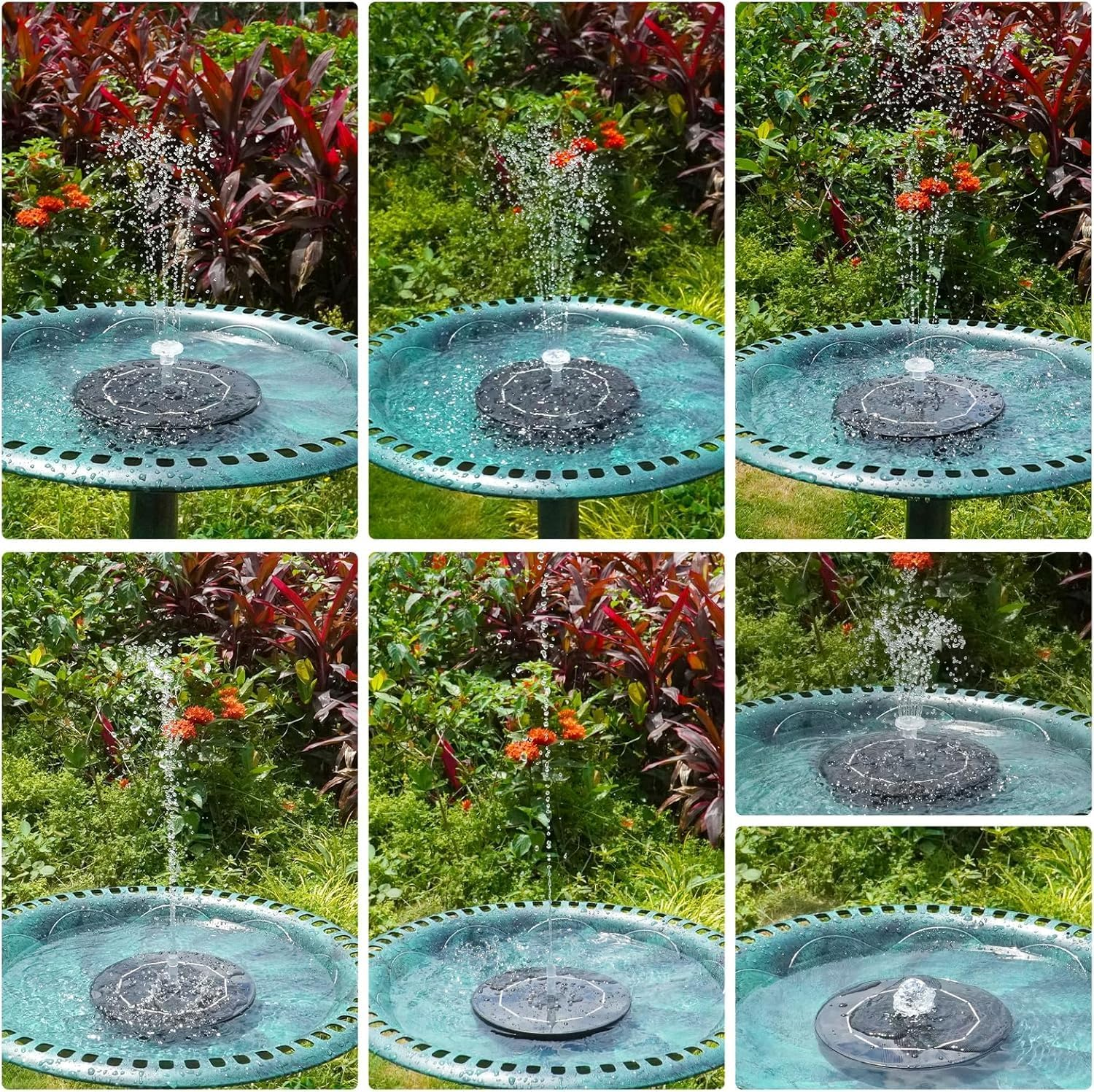 Solar Fountain, Living Solar Fountain for Bird Bath, Floating Water Fountain Pumpwith LED Lights, 8 Nozzle for Garden, Birdbath, Pool, Pond, Fish Tank, Outdoor image number 6