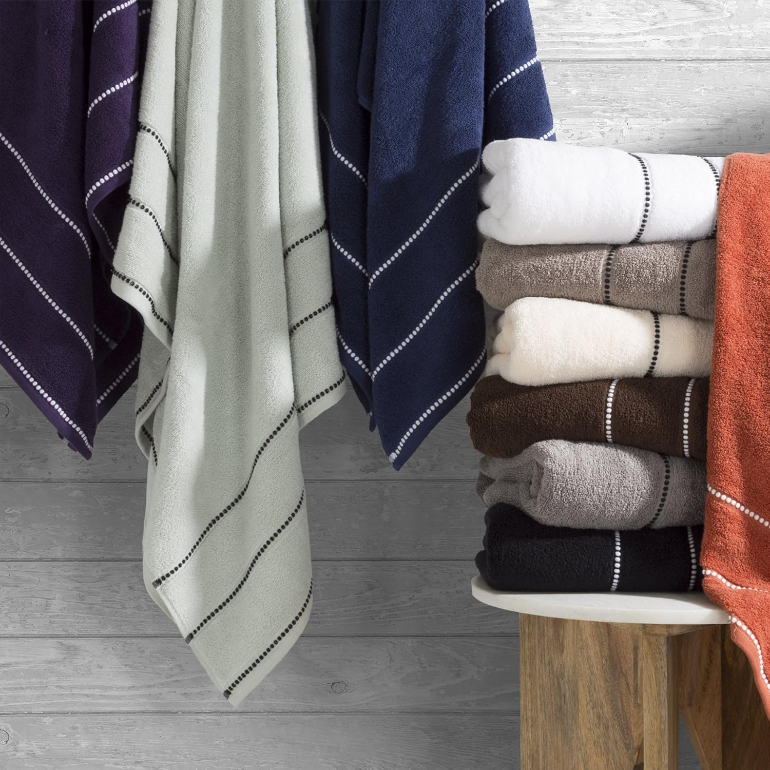 Luxury Cotton Towel Set- 2 Piece Bath Sheet Set Made from 100% Zero Twist Cotton- Quick Dry, Soft and Absorbent by Bedford Home (White/Black) image number 4