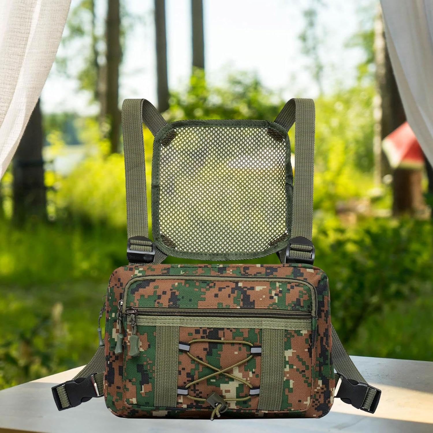 ZGUZMCMK Binocular Chest Pack Binocular Holder, Waterproof for Hiking Camping, Pouch Multipurpose Bino Harness Carrier Case Bino Bag, Green