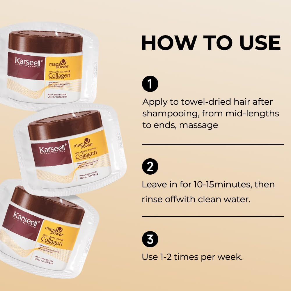 Karseell Hair Mask Treatment Collagen with Argan Oil Deep Repair Conditioner, 25Ml/ 0.34Oz 24 Pack image number 1