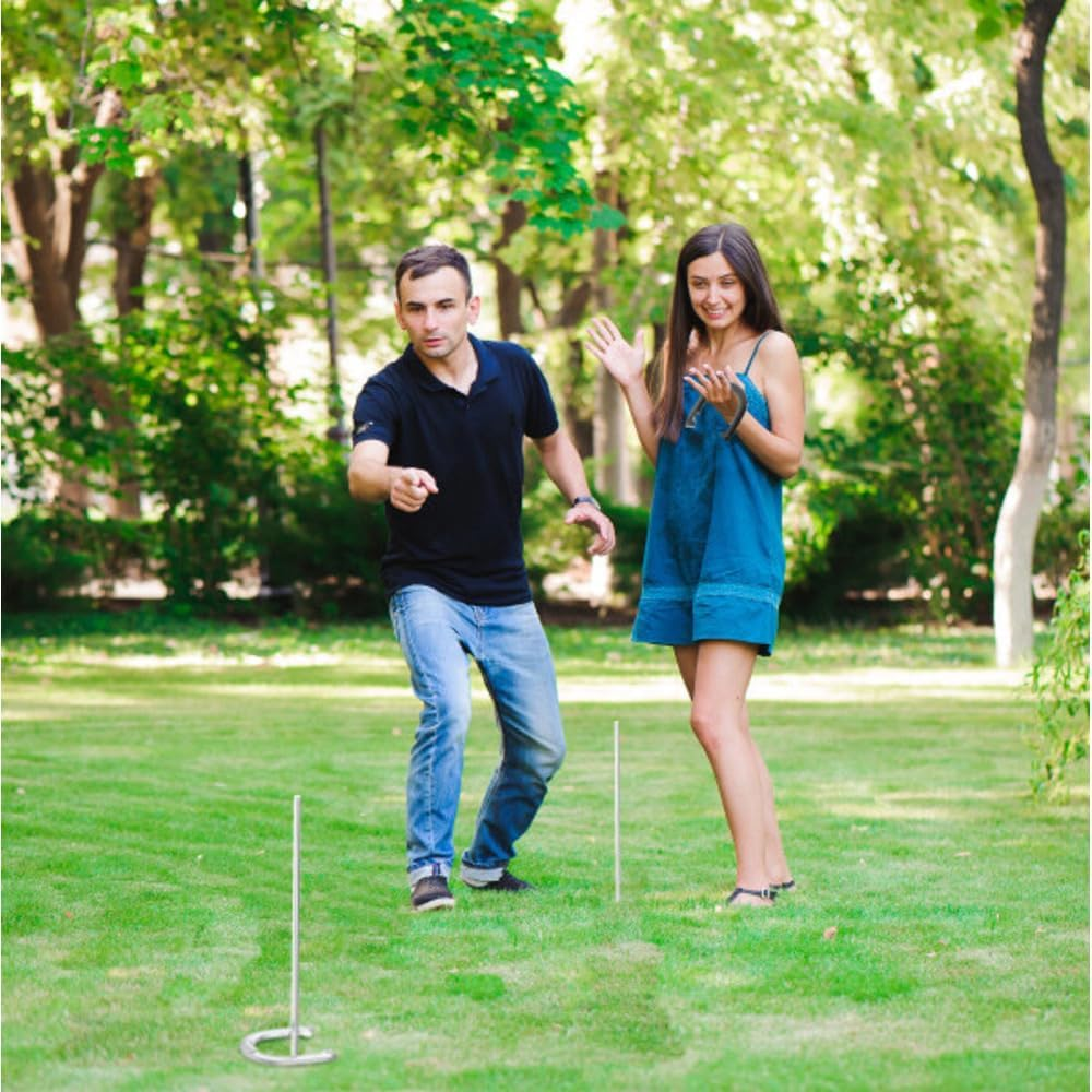 Trademark Global Racks/Futons Horseshoe Set- Full Outdoor Classic Horse Shoe Game Set with Easy to Carry Case, 4 Metal Shoes, 2 Poles for Adults and Kids 80-2760, Silver, Black, 1.25 X 27.00 X 9.25 Inches image number 2