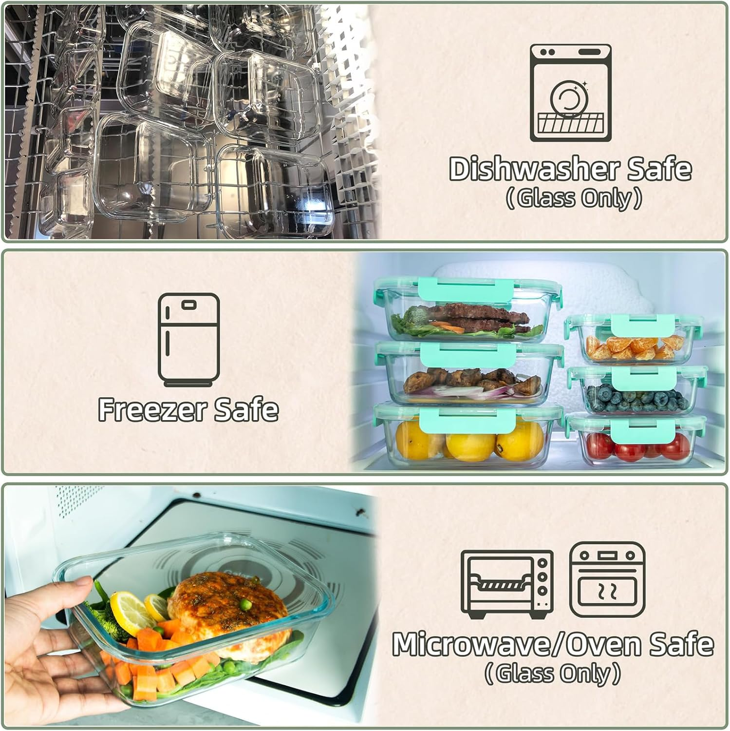 10-Pack Glass Meal Prep Containers with Lids, MOTYYA Food Storage Containers with Snap Locking Lids, Airtight Lunch Containers, Microwave, Oven, Freezer and Dishwasher, Green image number 6