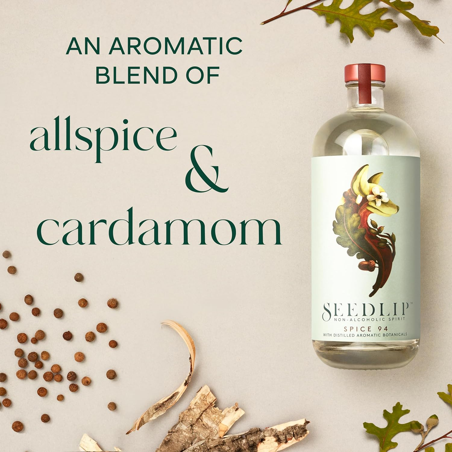 Seedlip Spice 94 Spirit &ndash; Cardamom Drink and Allspice Botanical Spirit with Grapefruit Flavored Spirit Notes &ndash; Mocktail Spirit and Non Alcoholic Gin Alternative &ndash; 0% Alcohol Drink &ndash; 700 Ml image number 1