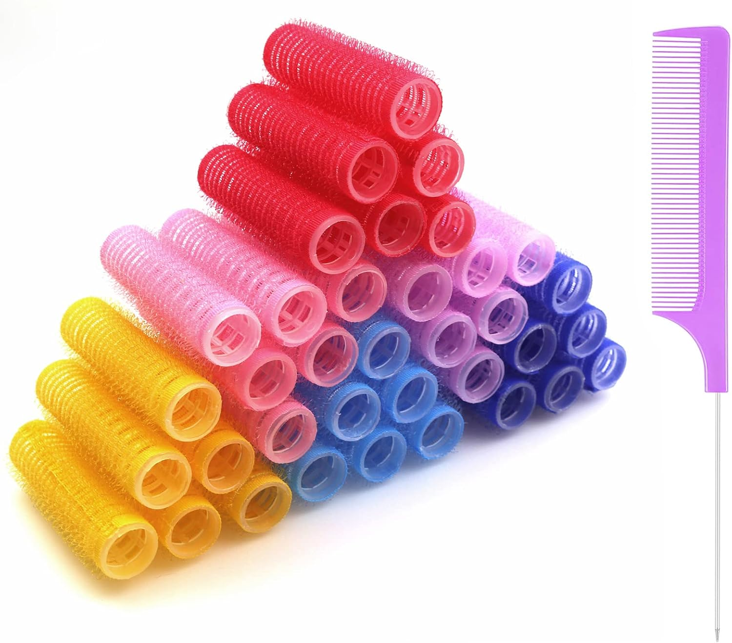 36PCS Self Grip Small Hair Curlers Heatless Roller Hair Curlers Pro Salon Hairdressing Curler DIY Curly Hairstyle Hair Rollers Tools Rat Tail Comb for Women Medium Short Hair(0.8 X 2.4 Inch)