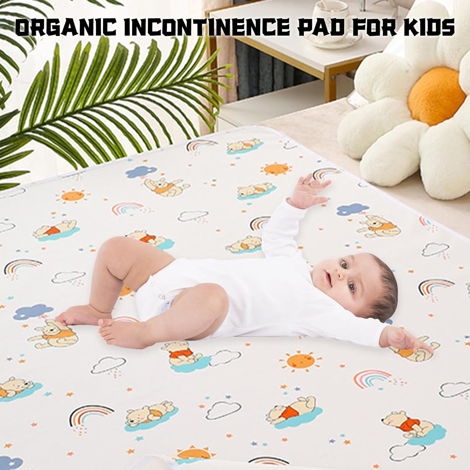 Waterproof Baby Change Mat - 120X70Cm Reusable Underpads for Diaper Changing, Mattress Protector - Soft Cotton, Portable & Washable for Toddler, Kids, Older Adults (Bear) image number 1