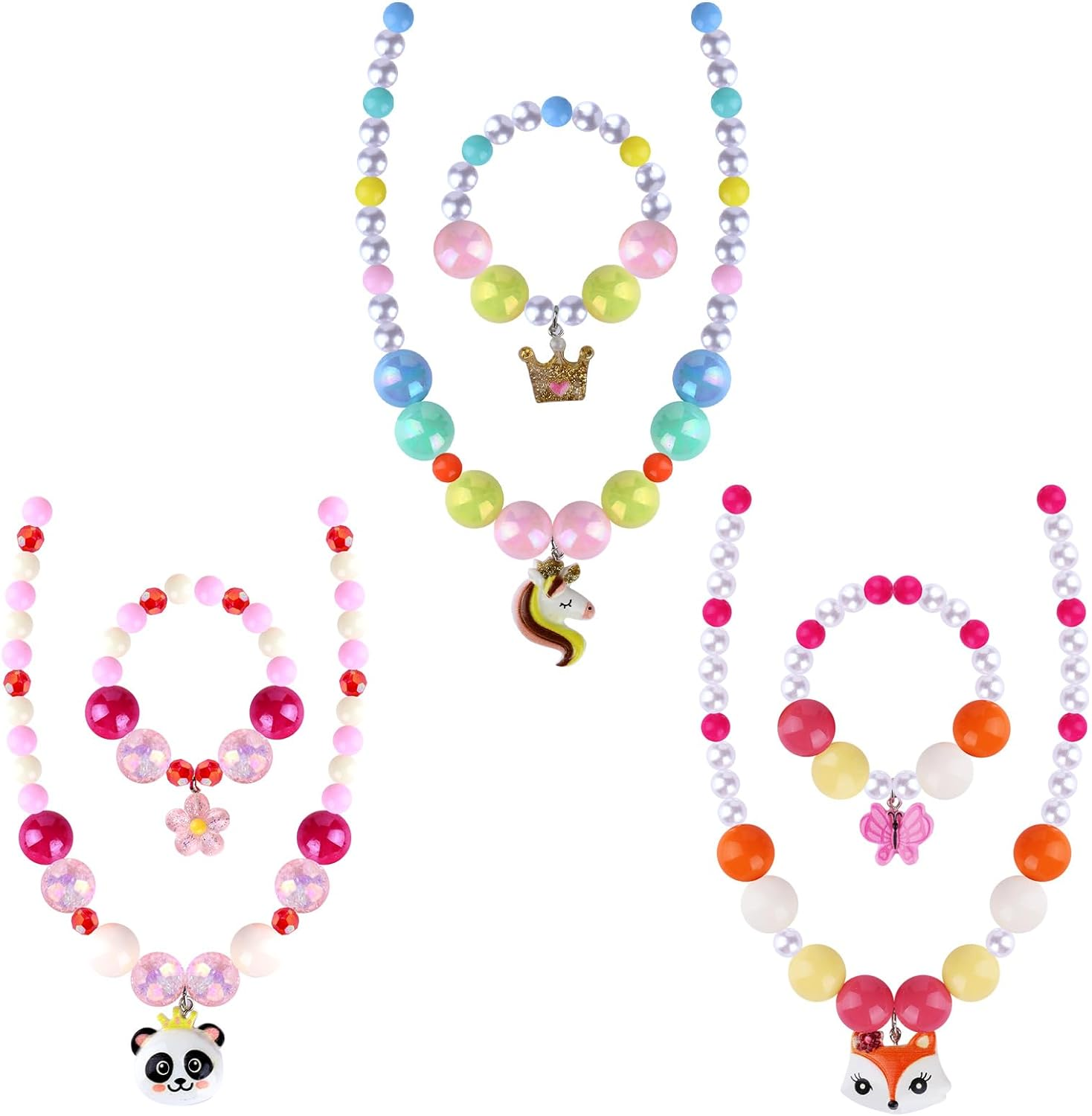 Niceup Kids Jewelry for Little Girls, Mermaid Unicorn Koala Kids Play Beaded Stretch Necklaces and Bracelets, Jewelry Gifts for Girl Toddler Princess Dress up Birthday Party Favors Party Bag Filler image number 1