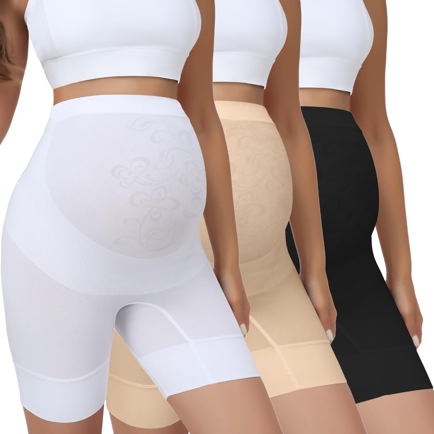 Maternity Underwear over Bump, Womens High Waist Mid-Thigh Pregnancy Shapewear Seamless Boyshorts Panties for under Dresses