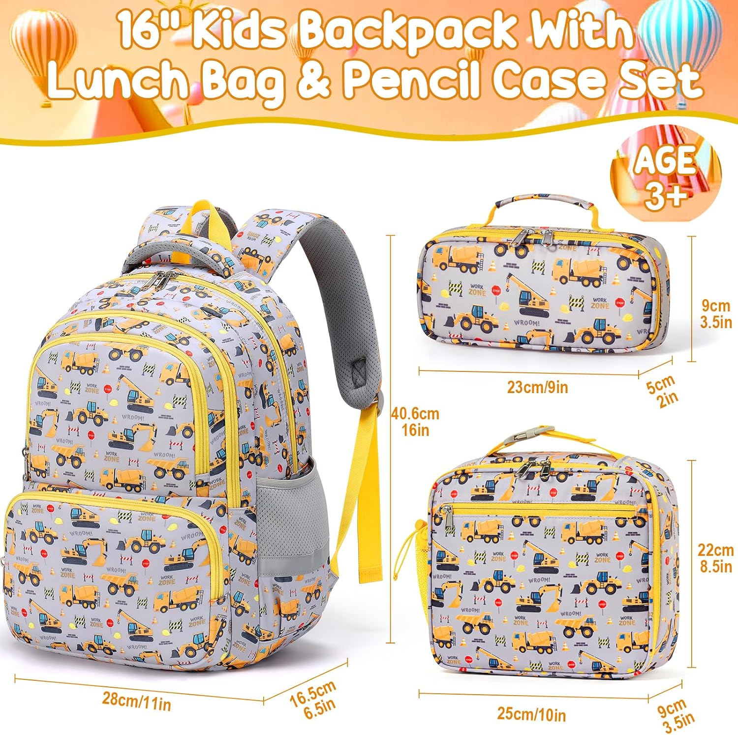 Fimibuke Kids Backpack for School Boys Girls - 3PCS Waterproof Toddler School Bag with Lunch Box & Pencil Case for Ages 3-12 image number 4