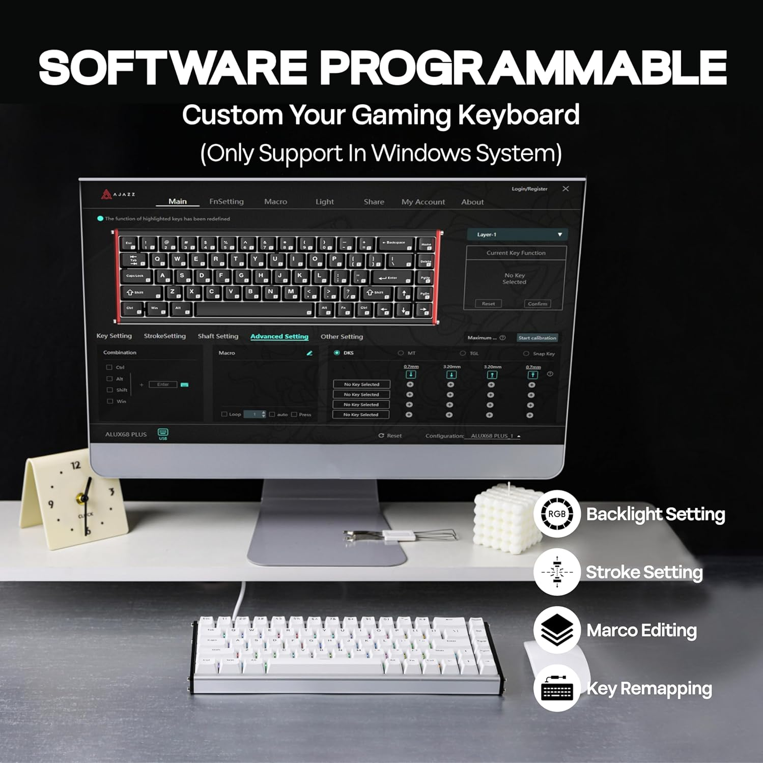 Mechlands AJAZZ ALUX68 HE Aluminum Rapid Trigger Gaming Keyboard with Magnetic Switch, Wired Hall Effect Keyboard with 8K Polling Rate, 0.125Ms Latency, RGB Backlight (White, ALUX68 Plus) image number 4