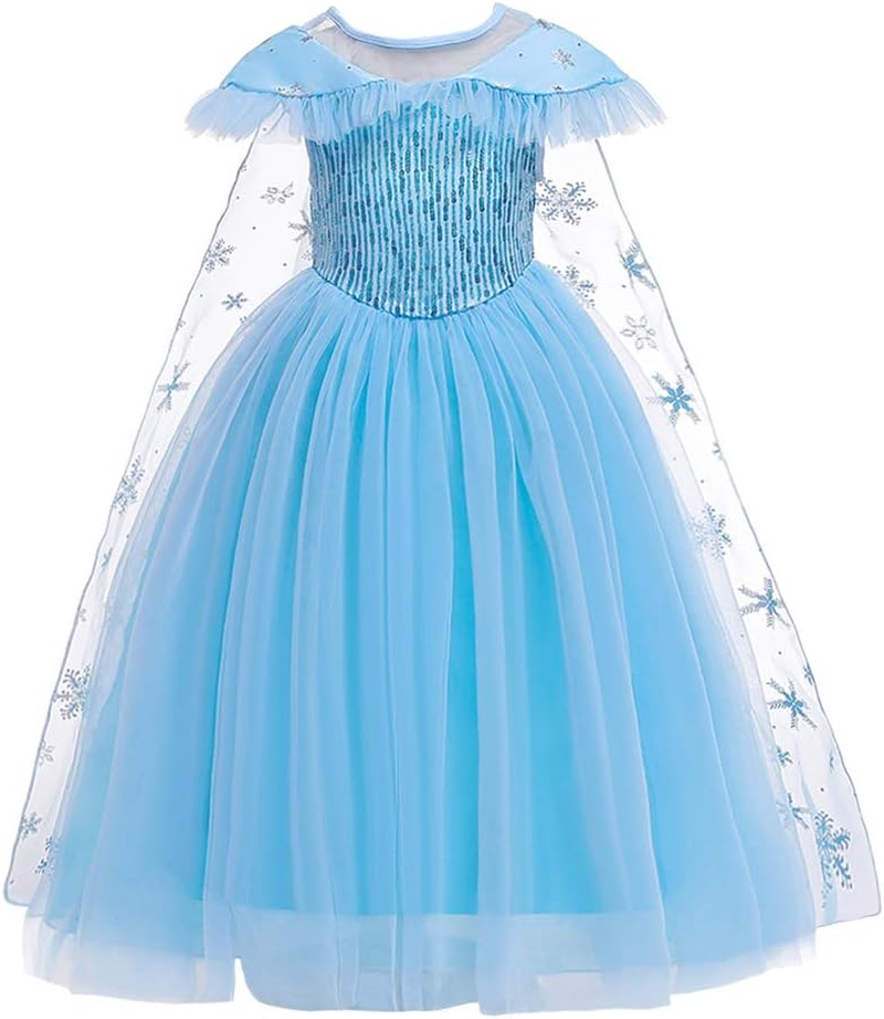 Dressy Daisy Little Toddler Kids Girls Snow Queen Ice Princess Dress up Costumes with Cape Train Halloween Christmas Fancy Party Size 2 to 10, Blue