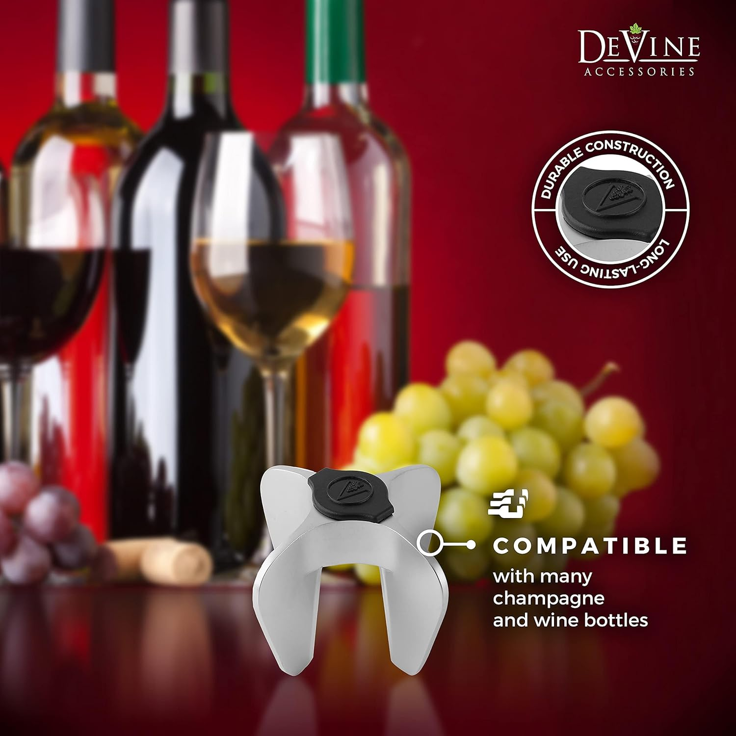 Devine - Champagne Bottle Opener - Sparkling Wine Cork Remover &ndash; Easy Ergonomic Twist Design - Solid and Durable Stainless Steel Construction &ndash; by Devine (1) image number 4