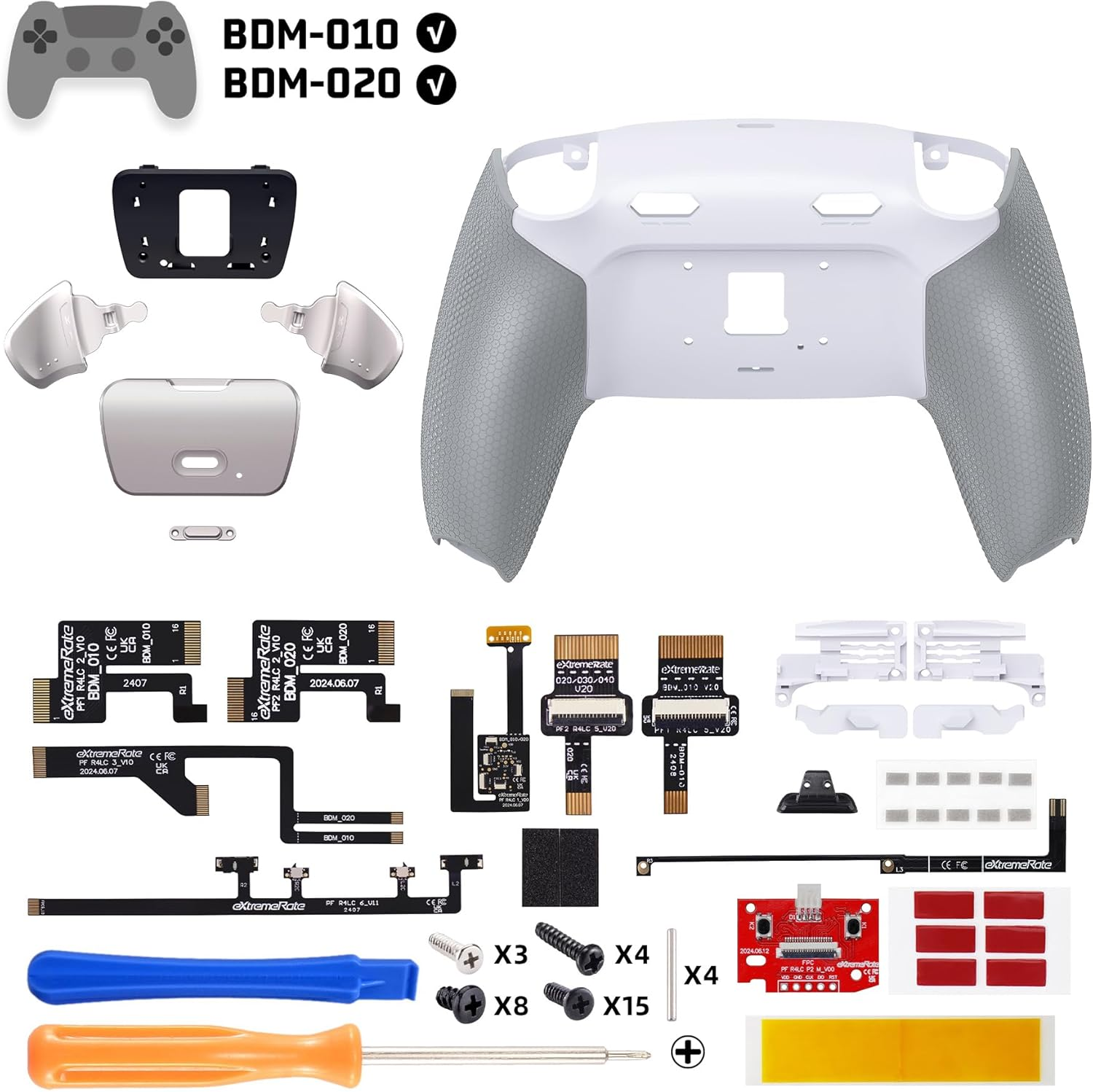 Extremerate Rise plus MAX RMB Back Paddles Kit with Clicky Trigger Stops & Rubberized Grip for PS5 Controller BDM-010 020, Remappable Real Metal Back Buttons Kit for PS5 Controller &ndash; White Gray - White Gray image number 5