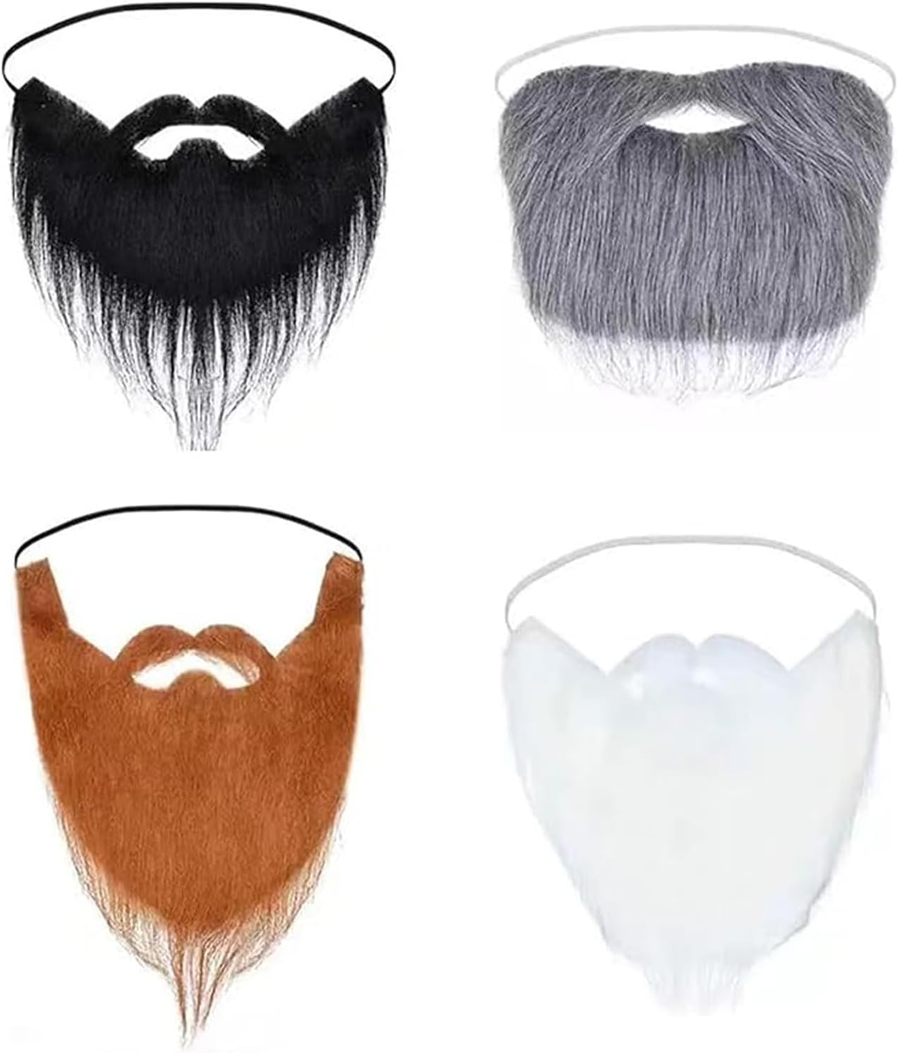 4 Pack Fake Beards & Funny Fake Mustache - Self-Adhesive Fake Whisker Costume Set for Halloween/Christmas/Parties/Cosplay, False Beards for Adults & Children