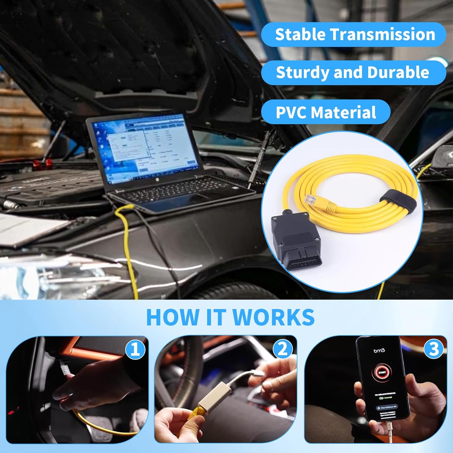 ENET OBD Adapter Compatible with BMW F-Series 1/2/3/4/5/6/7/X - 2M Ethernet Cables Diagnostic Tool for Coding & Programming, ENET Cable Interface, Cable OBD Interface Coding Diagnostics Adapter image number 5