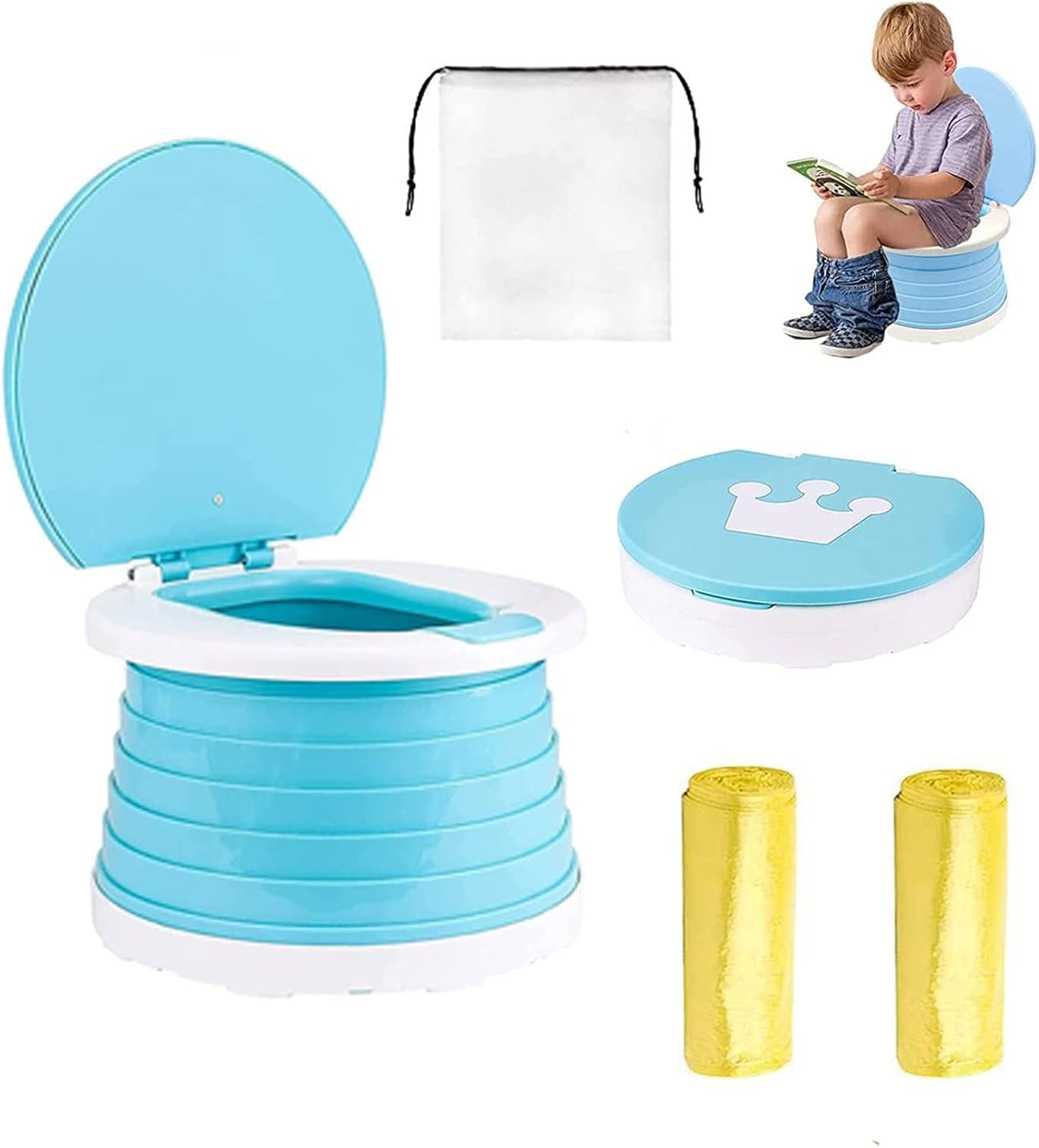 Uandhome Portable Potty Training Seat for Toddler Travel - Toilet Chair with Storage Bag for Home, Car, Camping - Emergency Toddler Potty (Blue)