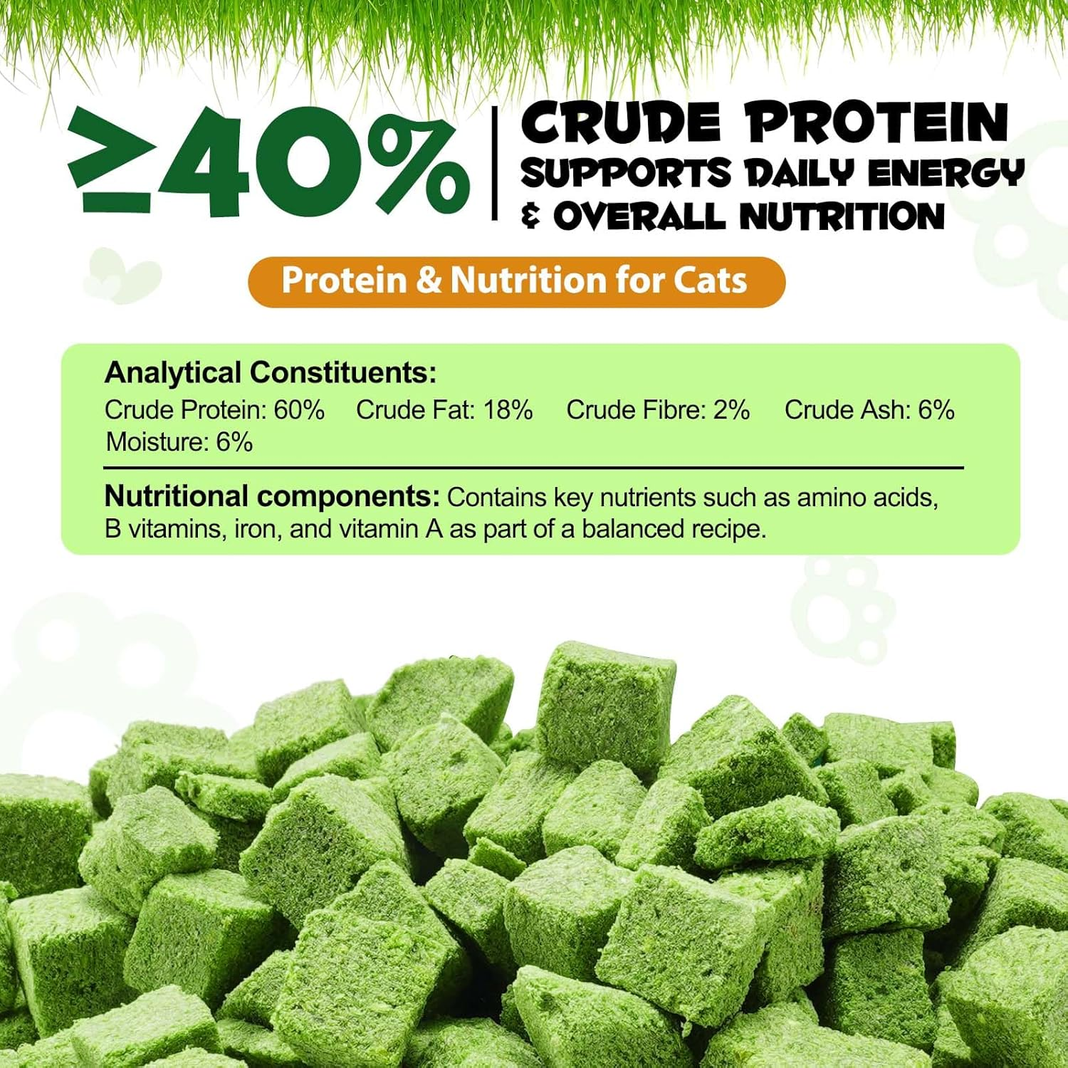 Freeze-Dried Cat Grass Pellets | Cat Grass + Chicken Meat + Fish Oil | Tasty Chew Treats for Cats 3+ Months | Supports Digestive Comfort & Chewing | 80G