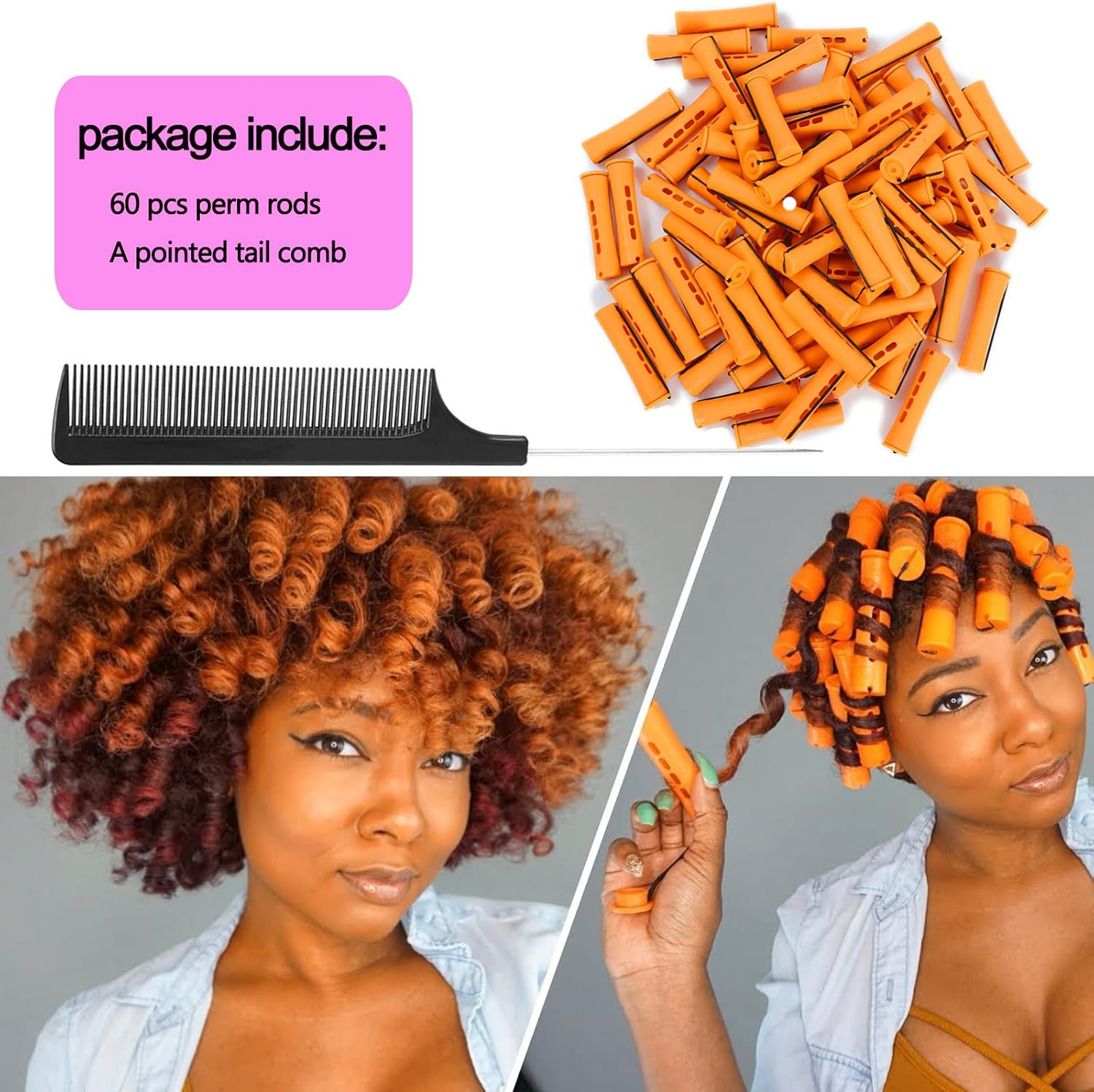 60Pcs Perm Rods Set for Natural Hair Cold Wave Rods Hair Rollers for Women'S Long Medium Short Hair Curler Styling DIY Hairdressing Tools（Orange） image number 7