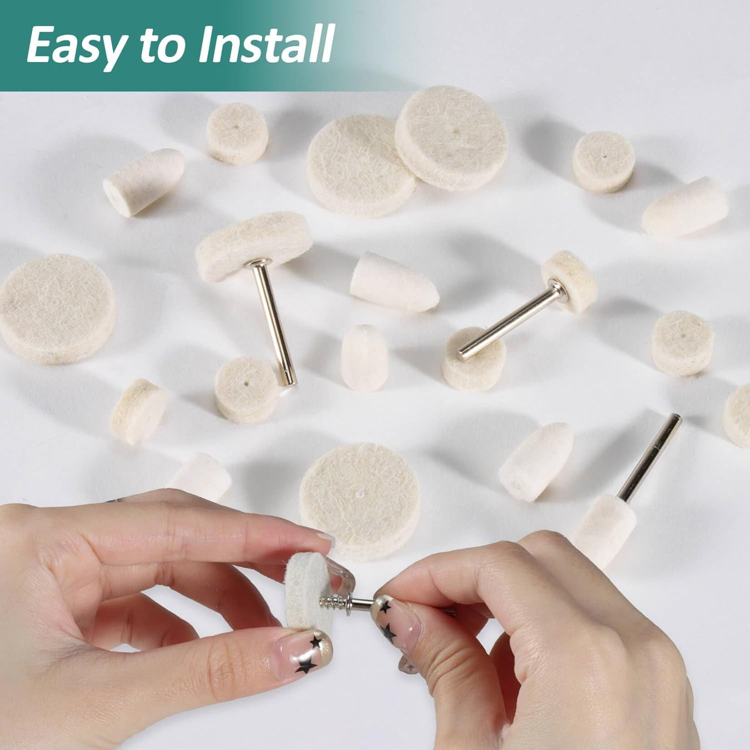145PCS Wool Felt Polishing Pad - Felt Buffing Pad Wool Polishing Bits Buffing Wheel Professional Accessories with Point Mandrel1/8 Inch Shank for Wheels Kit Rotary Tools image number 4