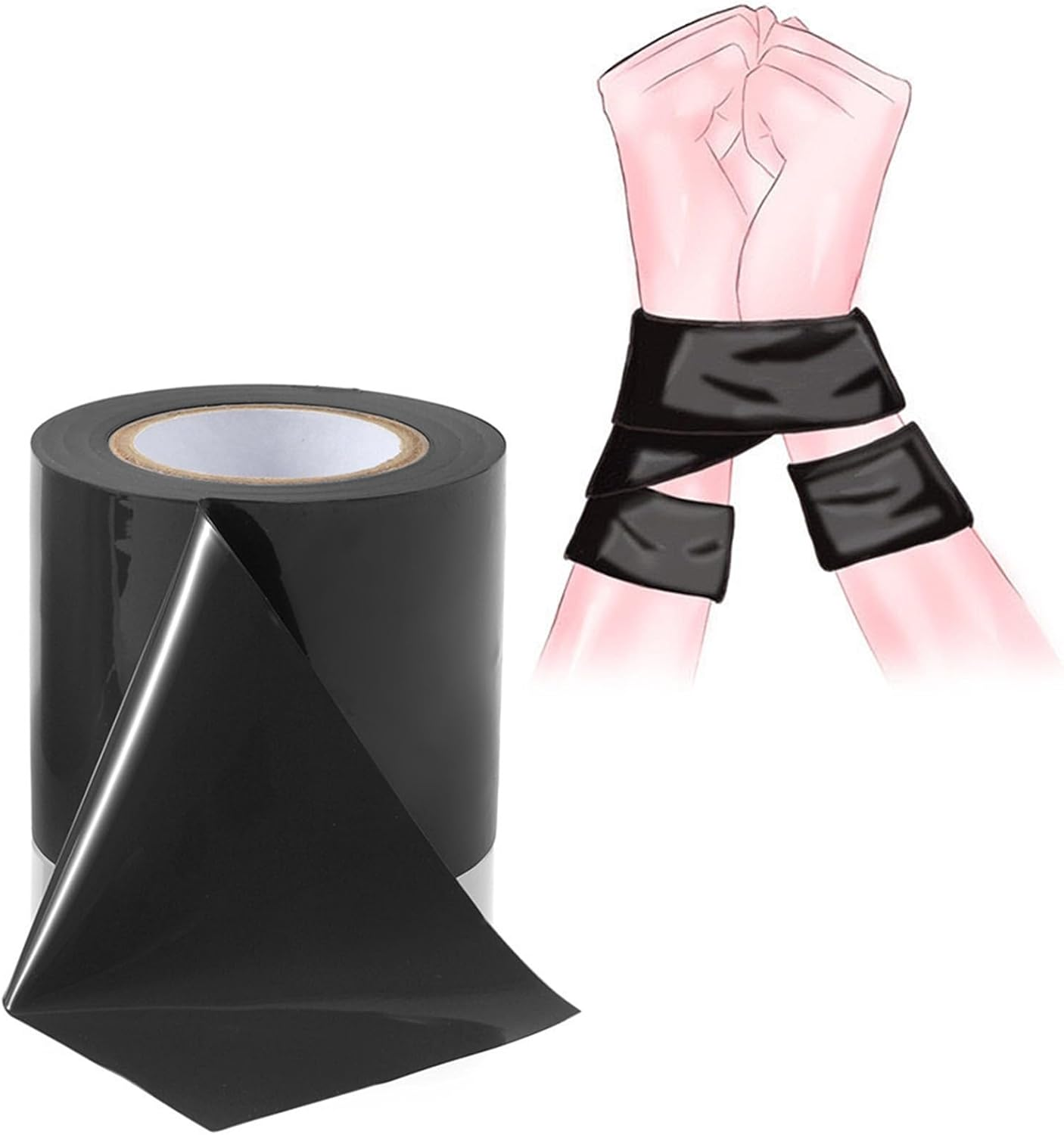 BDSM Bondage Tape Set &ndash; Reusable Electrostatic PVC Restraint Tape for Couples, Kinky Sex Toys for Bedroom Games, Fetish Binding Tape for Men and Women, Black image number 6