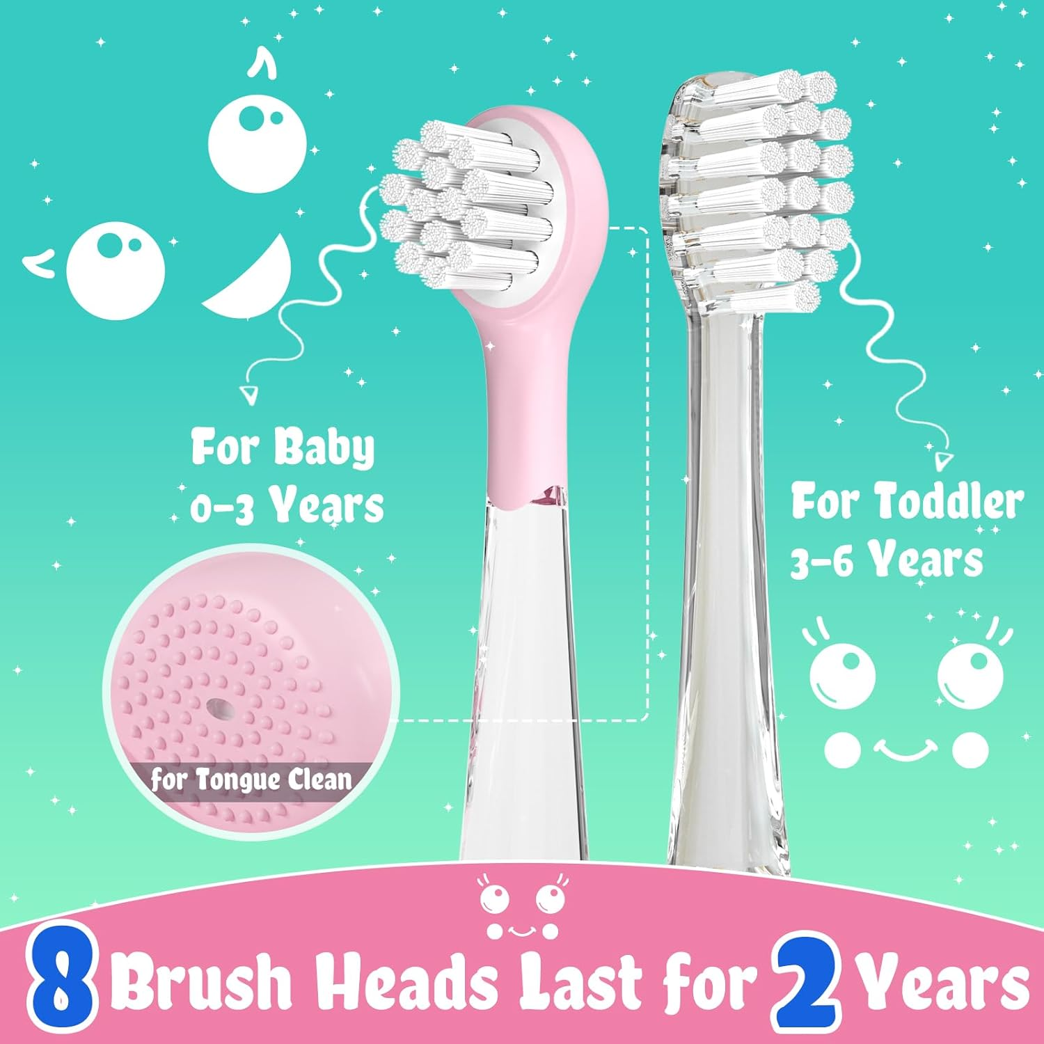 SEAGO Kids Electric Toothbrushes Rechargeable, Toddler Electric Toothbrush with Magnetic Charging, LED Observing Light, 8 Toothbrush Heads for Ages 2-4-6 Boys Girls (Pink) - Pink image number 3
