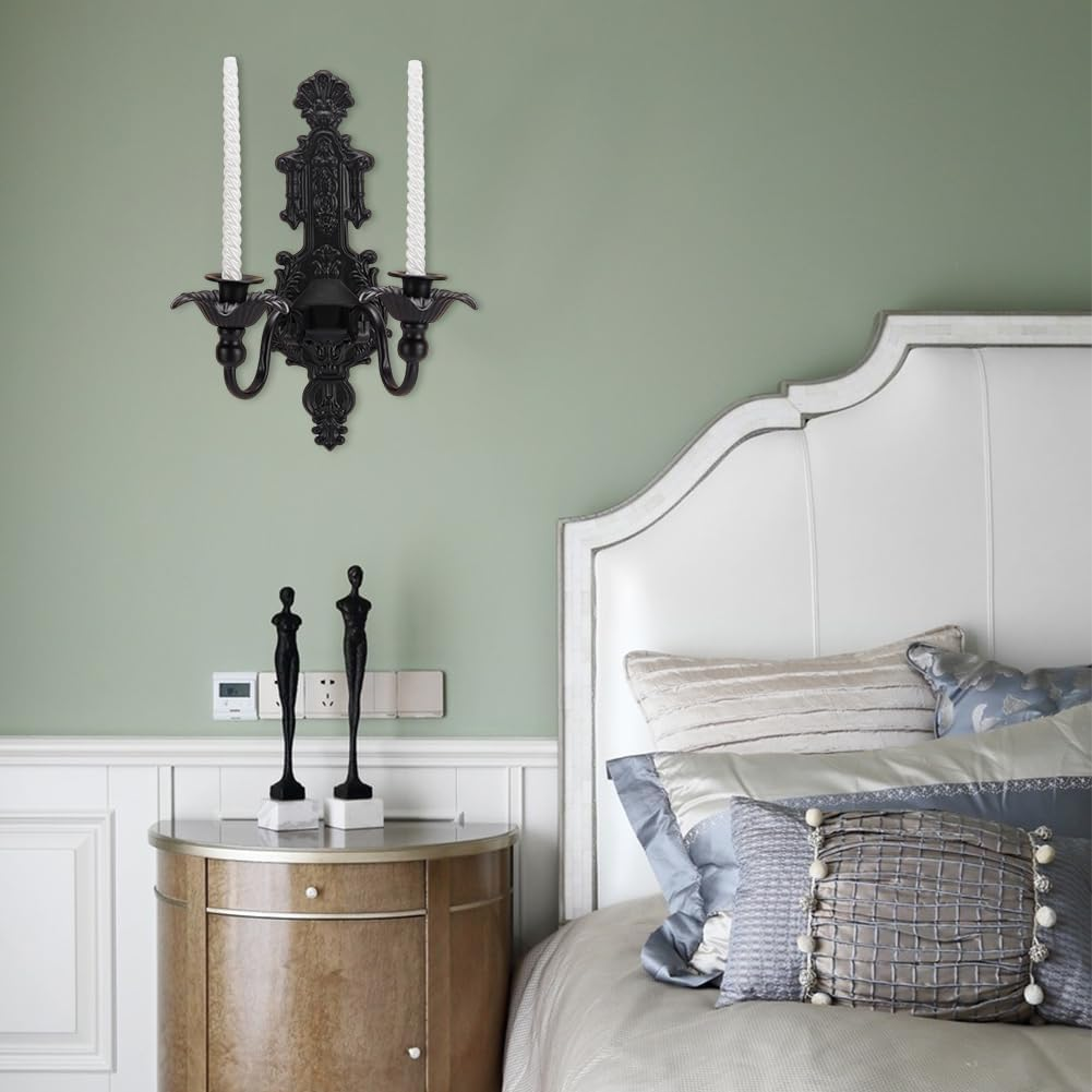 UNICRAFTALE Pack of 2 Wall Candlesticks, Black Wall Sconce, Candle Holder, Vintage Candle Holder, Made of Metal, Gothic Wall Decorations for Living Room, Hallway, Entrance, Bedroom