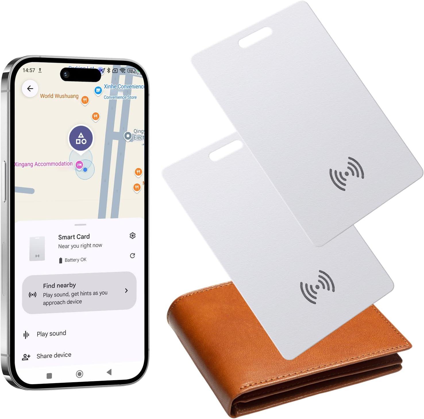 Wallet Tracker for Android, Wallet Tracker Card Thin 2 Mm, Compatible Google Find My Device App (Android Only), IP68 Waterproof, Wireless Charging, Tracking Card for Suitcases/Bags, Pack of 2 image number 4