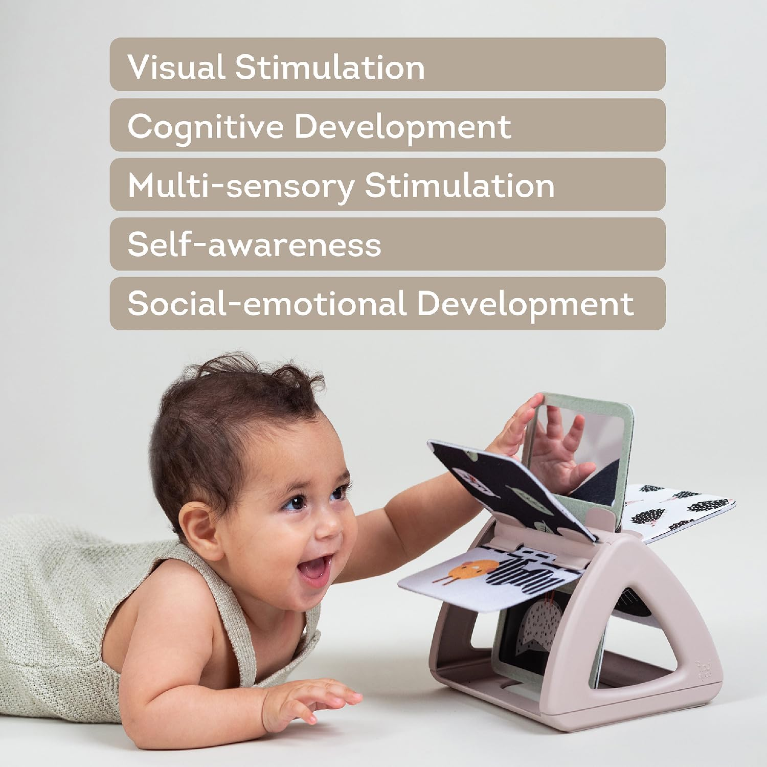 Taf Toys Black & White Rattling Spinning Book High Contrast Newborn Baby Toy 0-6, 6-12 Months with Mirror for Visual Stimulation, Tummy Time & Early Cognitive Development, Montessori Learning Activity