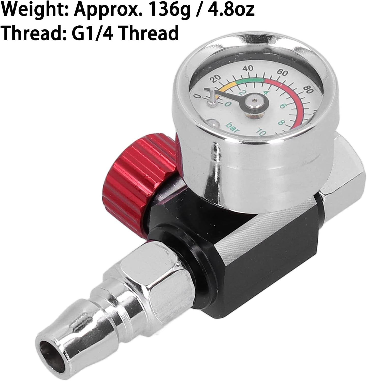 G1/4In Thread Spray Paint Gun Air Pressure Regulator Adjusting Valve for Professional Paint Lovers or New Starter 0 to 140Psi/0 to 10Bar image number 1
