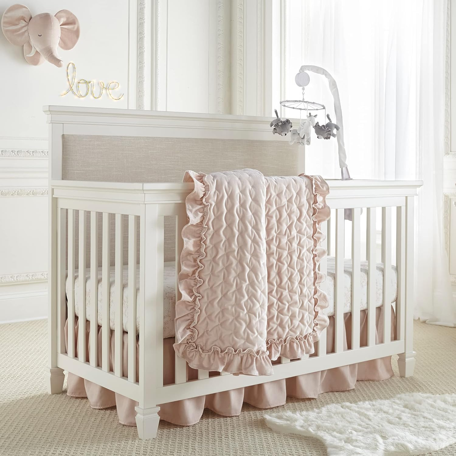Levtex Baby - Heritage Crib Bed Set - Baby Nursery Set - Blush Velvet - Rich Velvet - 4 Piece Set Includes Quilt, One Fitted Sheet, Changing Pad & Skirt/Dust Ruffle image number 1