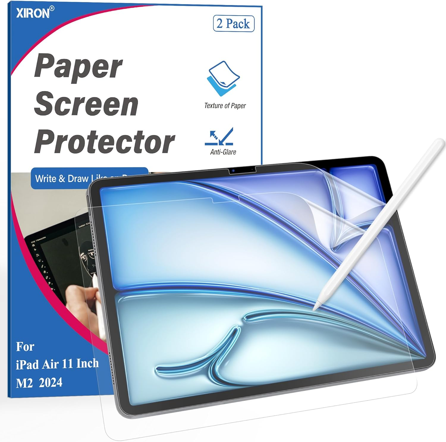 2 PACK Paper-Feel Screen Protector for Ipad Air 11 Inch M2 2024/M3 2025, Matte PET Film Compatible with Pencil Pro, Anti-Glare/Write and Draw like on Paper image number 5