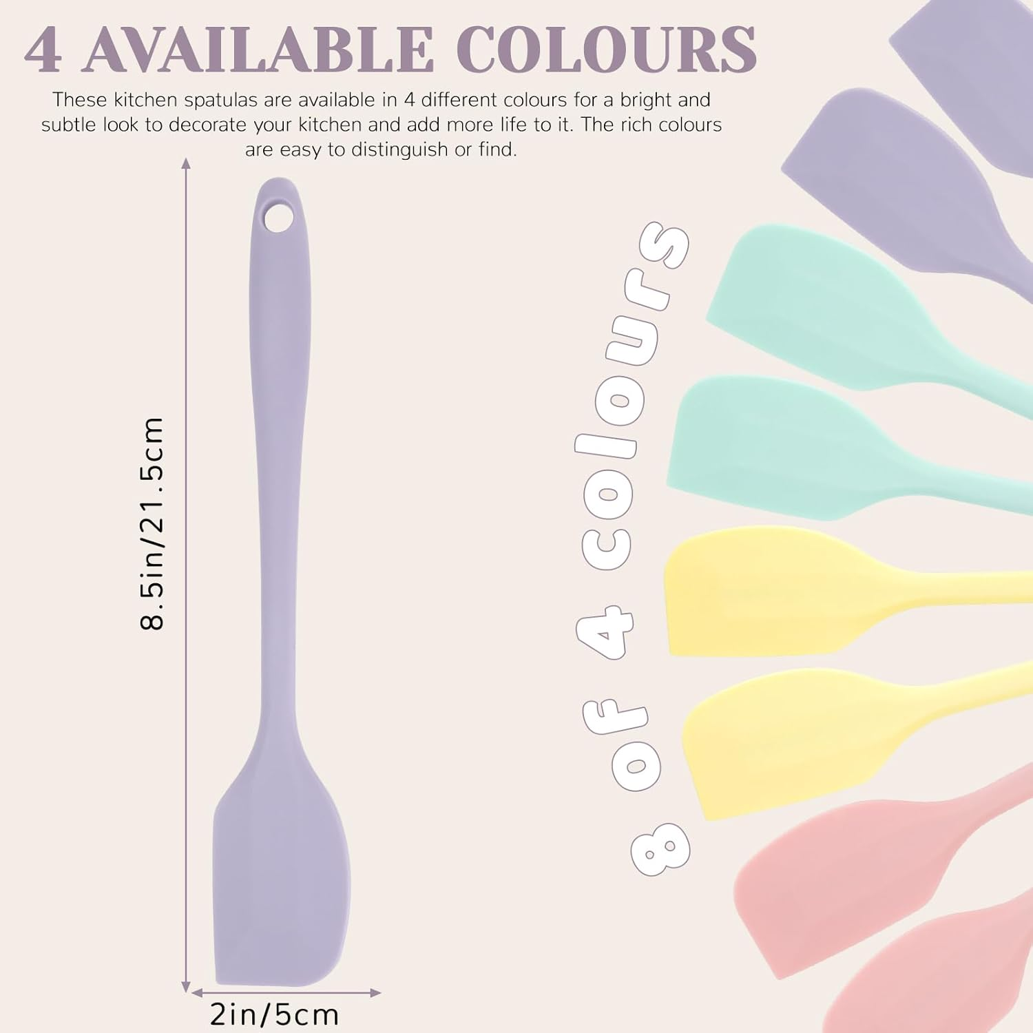 Realand 8Pcs Pastel Color Silicone Spatula, 8.5 Inch Rubber Spatula, Heat-Resistant Non-Stick Small Spatula Silicone Mini Baking Spatula Set for Cake Cream Kitchen Gadgets (Mixed Color) image number 5