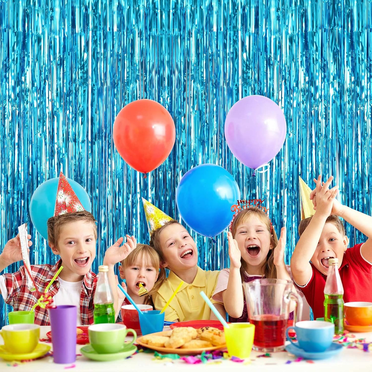 Lake Blue Fringe Curtain Party Decorations 2 Pack, Large Foil Fringe Backdrop Curtains Door Streamers for Birthday Wedding Bridal Shower Holiday Party Decor image number 3