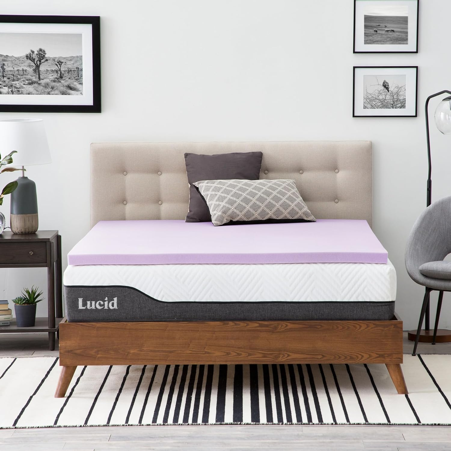 LUCID 4 Inch Lavender Infused Memory Foam Mattress Topper - Ventilated Design - Queen Size