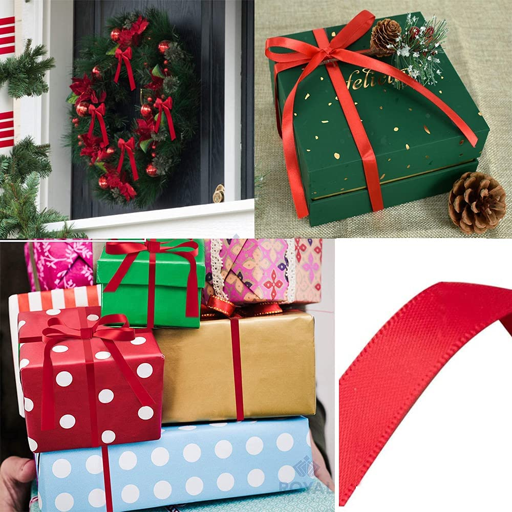 Alfie Double Faced Satin Ribbon 5/8Inch X 50Yards Double Sided Solid Polyester Ribbon for Gift Wrapping Party Hair Braids Bow Baby Shower Decoration Floral Arrangement Craft Supplies, Hot Red