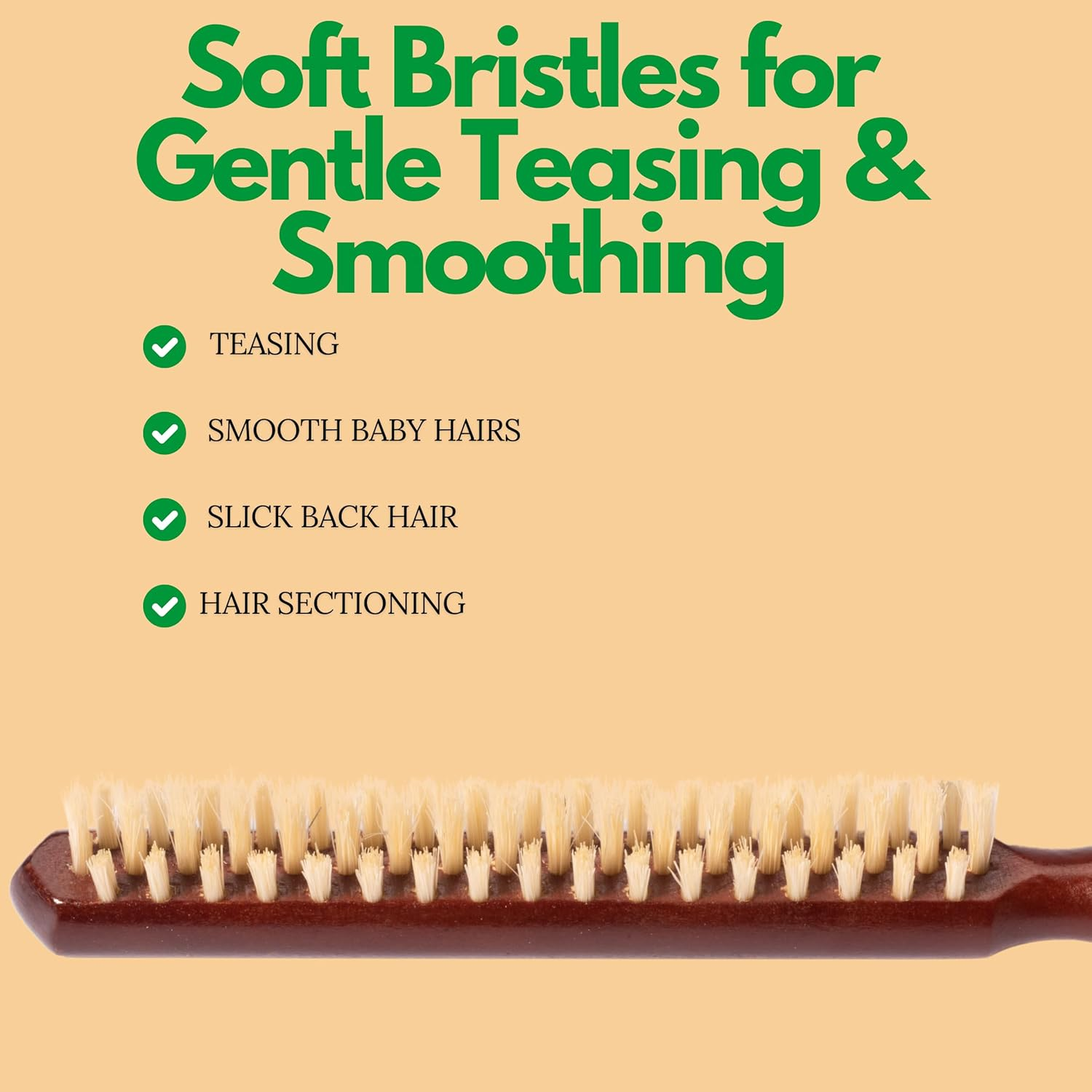 Grannaturals Soft Boar Bristle Teasing Brush for Slick Back Hair, Backcombing, Edge Control, Smoothing Baby Hairs to Create Volume and Sleek Hairstyle - White Bristles - Wooden Rat Tail Comb Handle image number 5