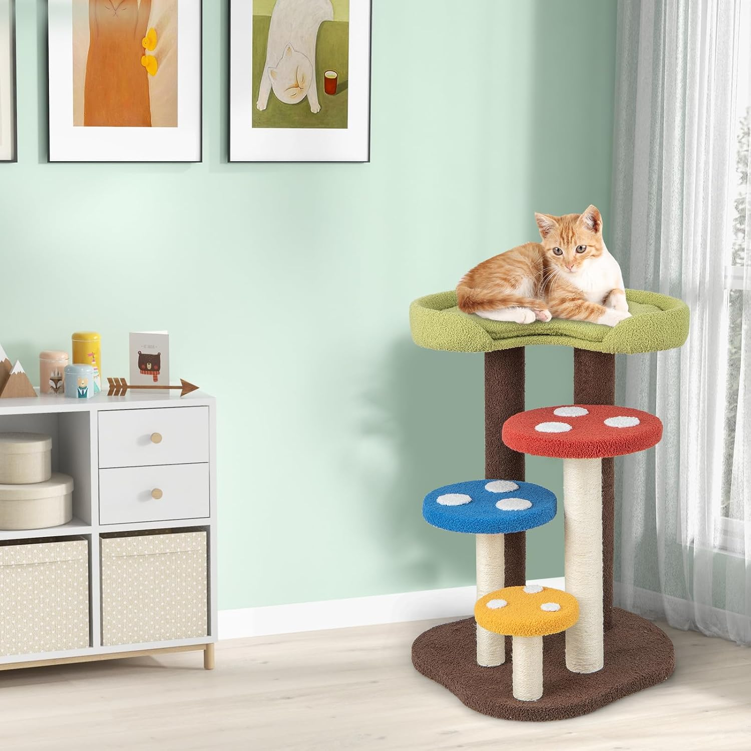 Cat Tree Mushroom, Cutecostway Cat Tower for Indoor Cats with Scratching Post, Unique Multi-Level Cat Furniture, Pet Play House Cat Activity Center for Kitten image number 1