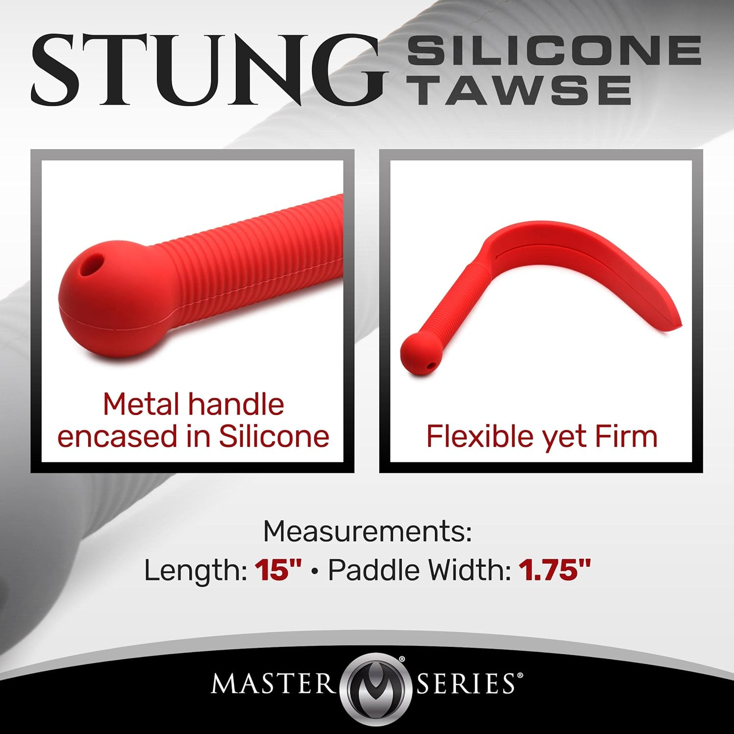 MASTER SERIES Stung Dual Tip Silicone Tawse BDSM Paddle. Spanking Paddle Tool, Flogger Sex Whips and Sex Bondage Toys for Adult Women, Men and Couples. 15 Inches Long, Red image number 1