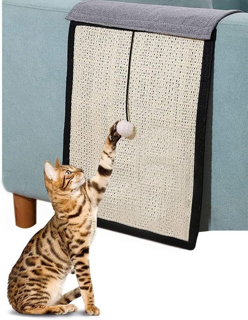 2 in 1 Use Cat Scratching Mat & Natural Sisal Fabric Sofa Shield Furniture Protector Pad, Durable & Washable Cat Scratcher Pad Cover with One Cute Ball for Sofa, Wall, Mattress image number 4