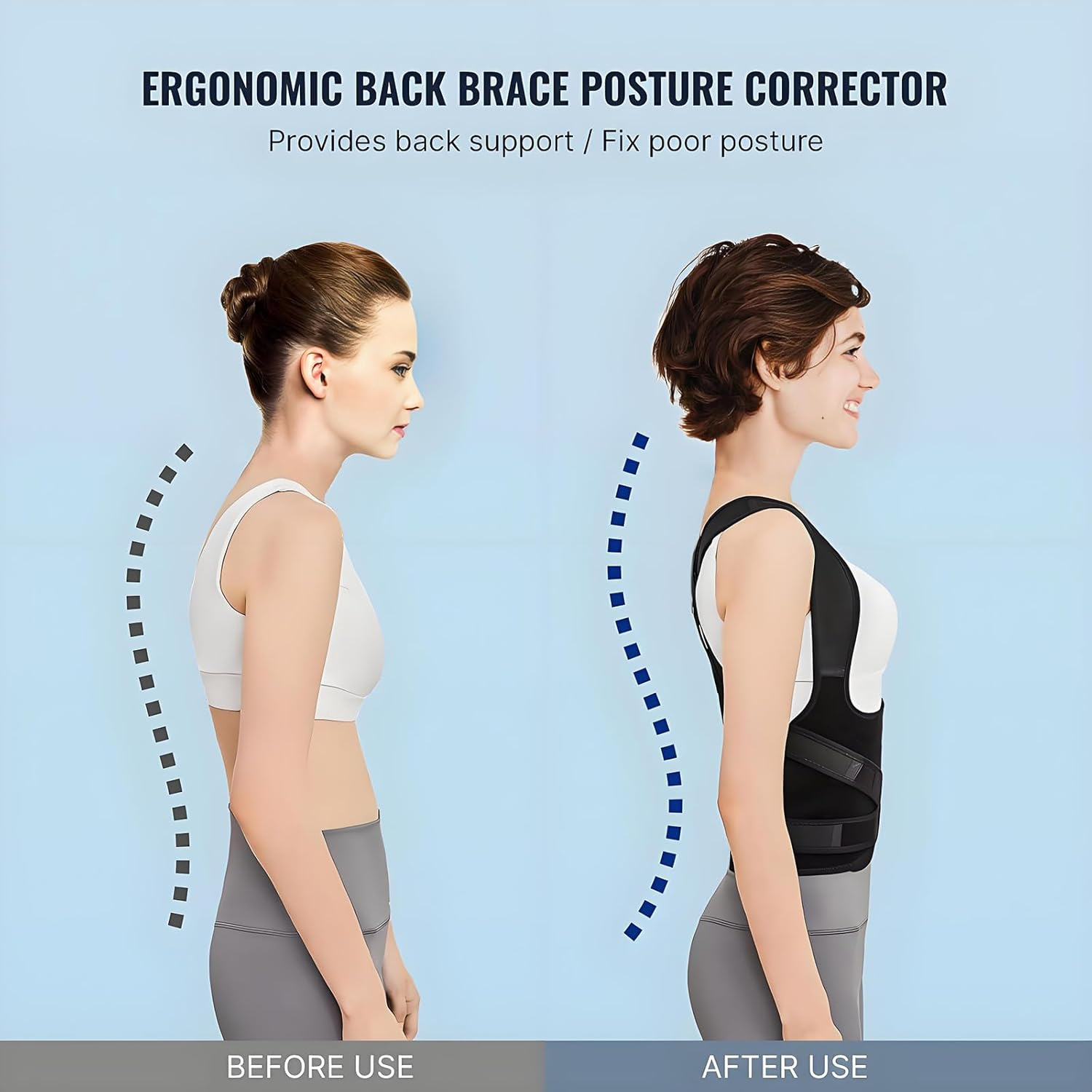 Anberyoo Posture Corrector for Women Men, 2 in 1 Adjustable Back Braces and Lumbar Supports for Relieves Upper and Lower Back Pain, Lmprove Back Posture with Back Support, Breathable and Comfortable (M) image number 4