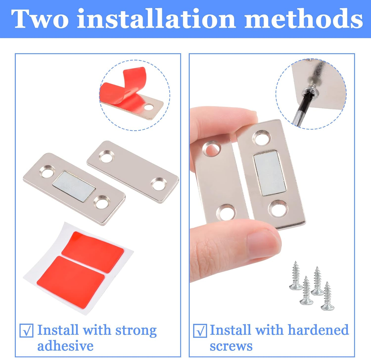 MIN CI 10 Pack Cabinet Door Magnets Strong Magnetic Door Catch Ultra-Thin Invisible for Cabinet Doors,Shower Doors,And Drawers Silver image number 5