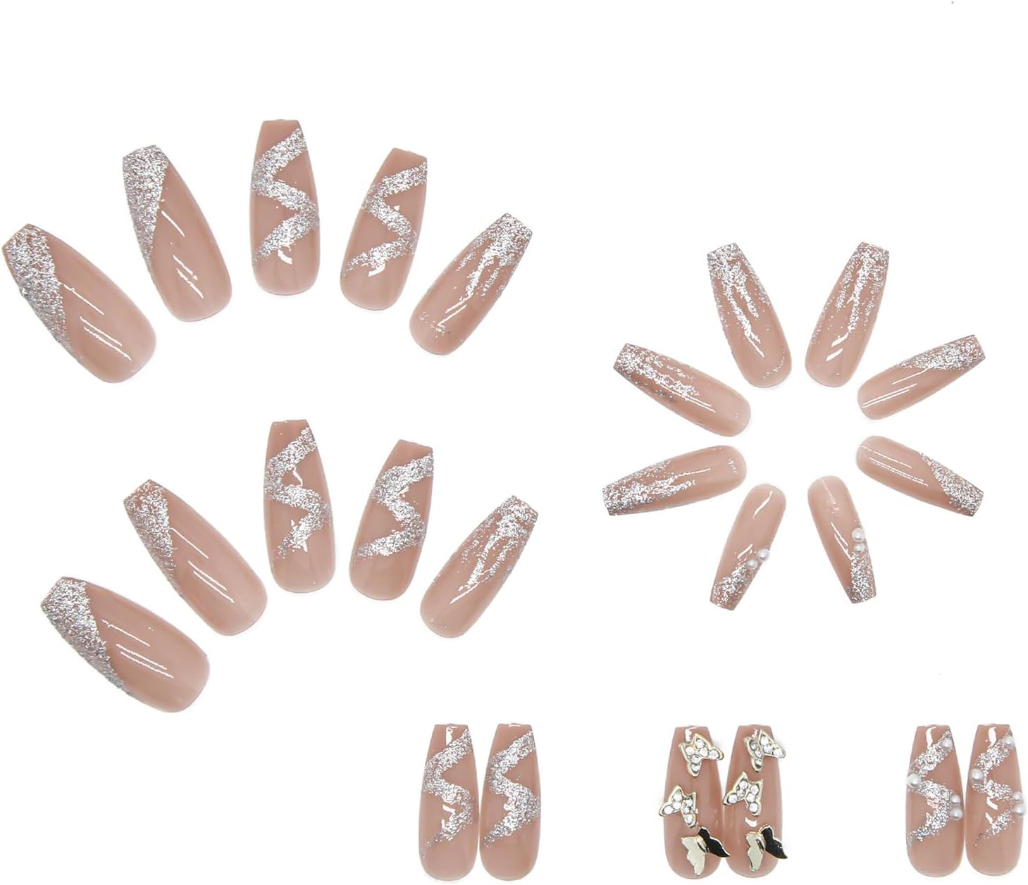 Taoluwin Press on Nails, 24Pcs Long Square False Nails, Reusable Colorful Stick on Nails, Full Cover Nails with Nail Tools, Fake Nails for Women Girls Nail Salon (Z168, Long) image number 3