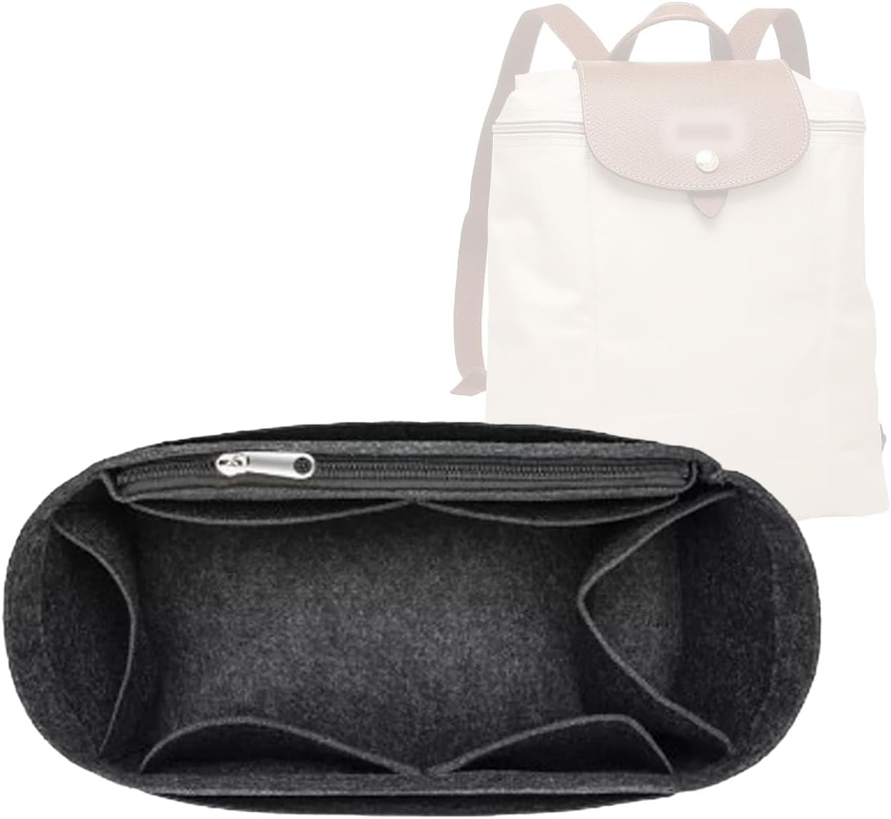 Lckaey Bag Organizer for Le Pliage Backpack - Felt Knapsack Purse Insert - Y083-Black/Grey - Blue image number 4