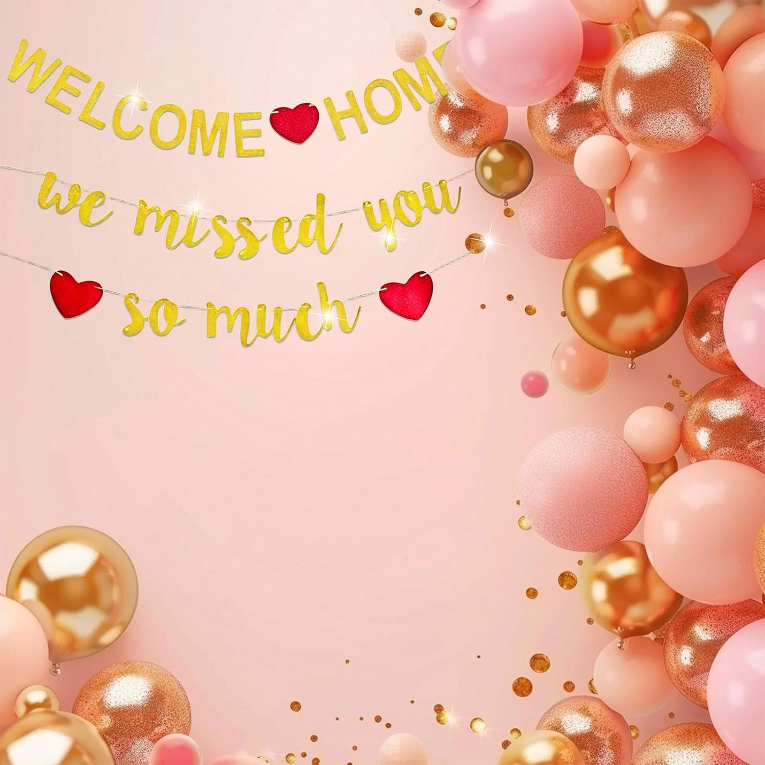 Welcome Home Banner, Pre-Strung Glitter Gold Party Decorations, Shiny Party Decoration Party Supplies, Easy-To-Hang Decoration Set, for Going Home, Military Returns, Housewarming, Family Reunions image number 4