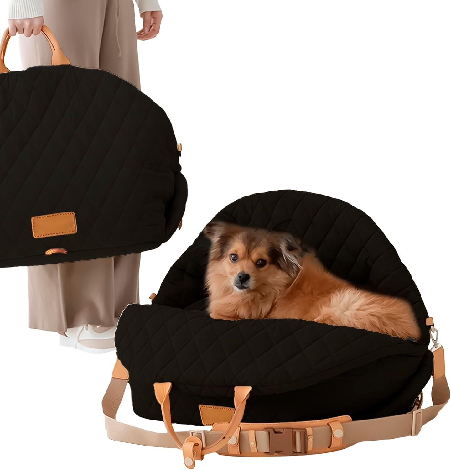 BDZBREN 3-In-1 Dog Car Seat for Small Pets 0-18Lbs，Portable Carrier, Travel Bed with Safety Leash | Waterproof, Machine Washable, Anti-Slip Base (Pink, L)