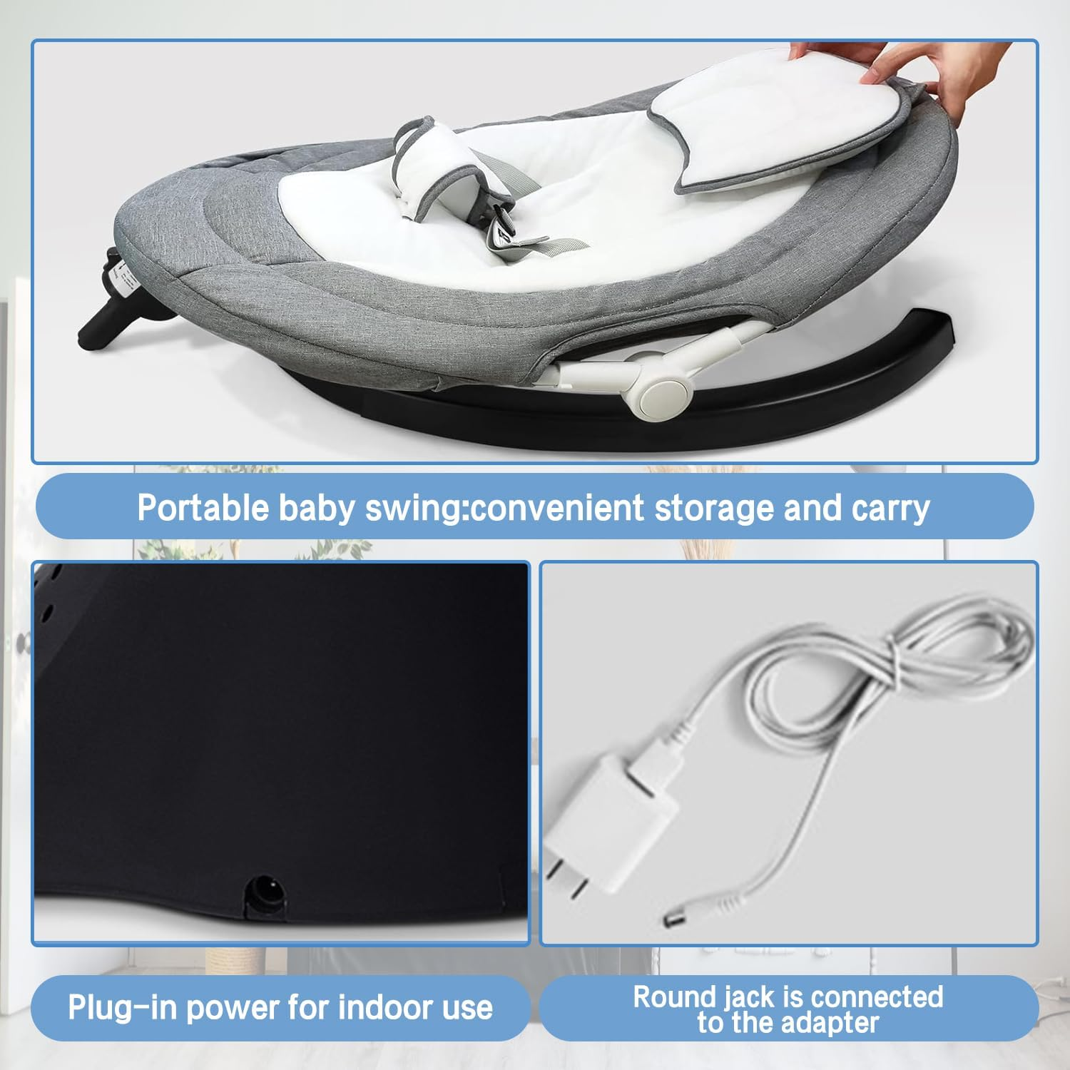 Baby Swing for Infants, Portable Baby Rocker with Tray and Remote Control 5 Speed Electric Bluetooth for 5-26 Lbs, 0-12 Months,3 Timer Settings & 10 Pre-Set Lullabies Adjustable Rocking Bouncer Chair (Light Gray) image number 1